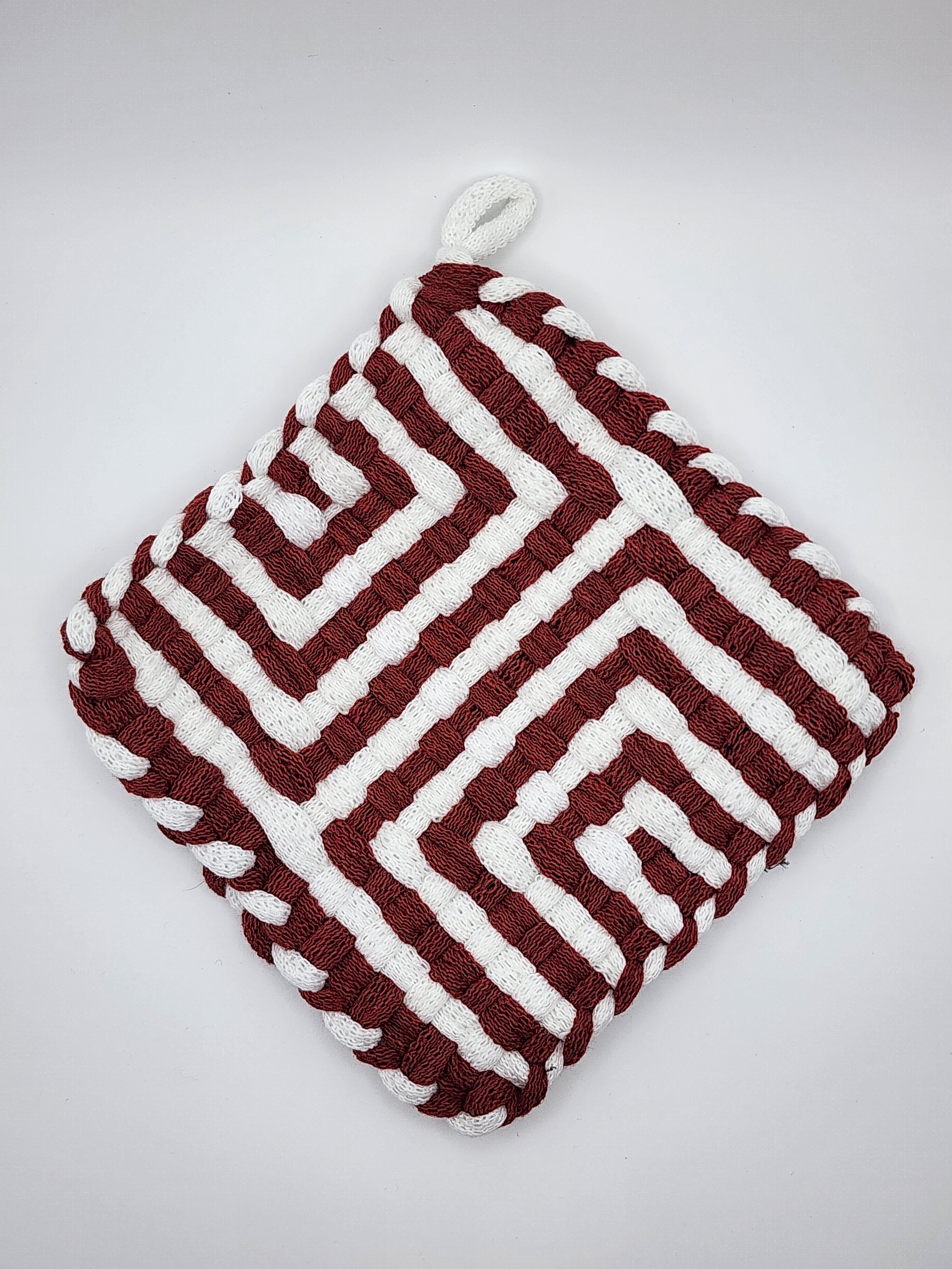 Potholder Pair - Santa Baby Pattern in Burgundy and White