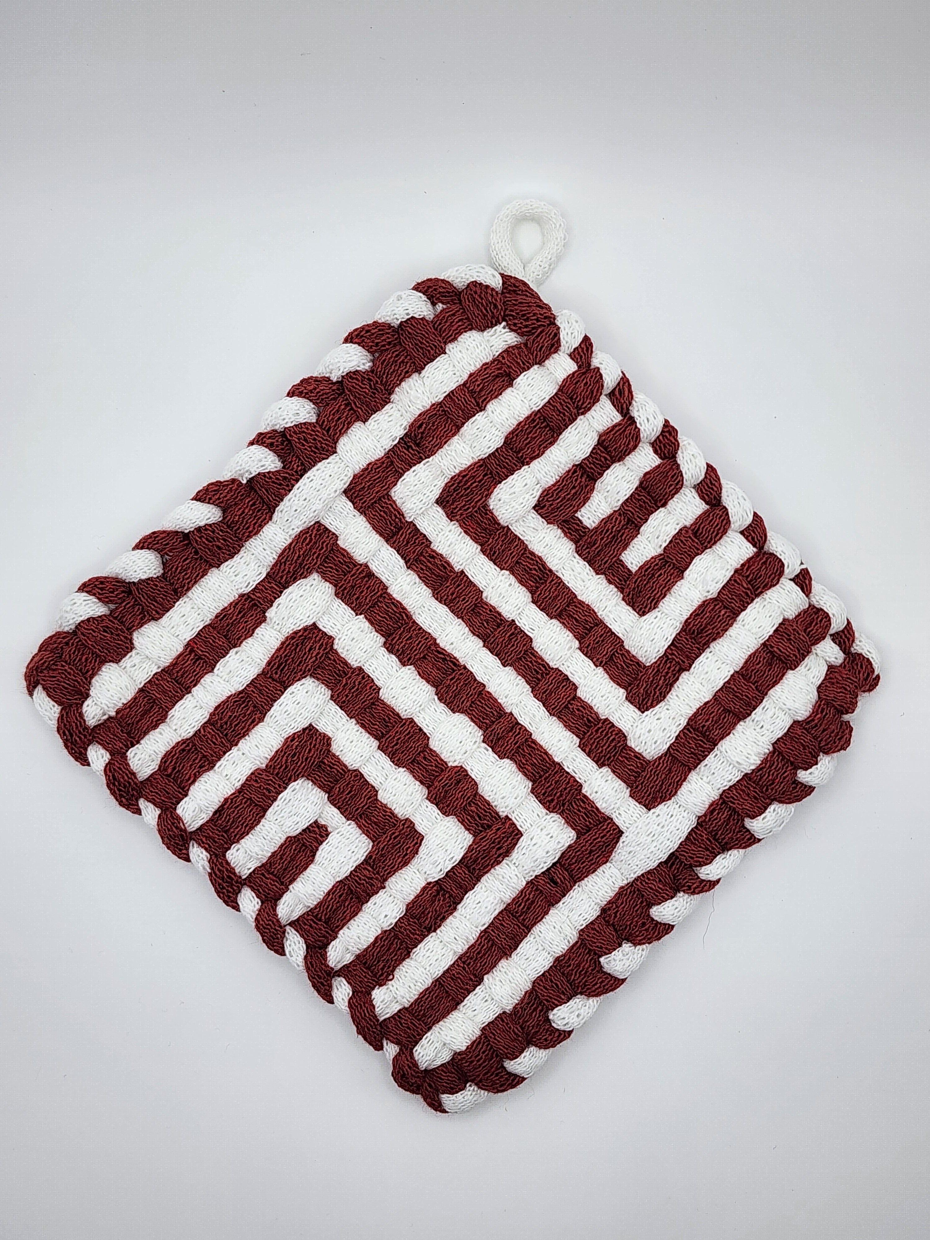 Potholder Pair - Santa Baby Pattern in Burgundy and White