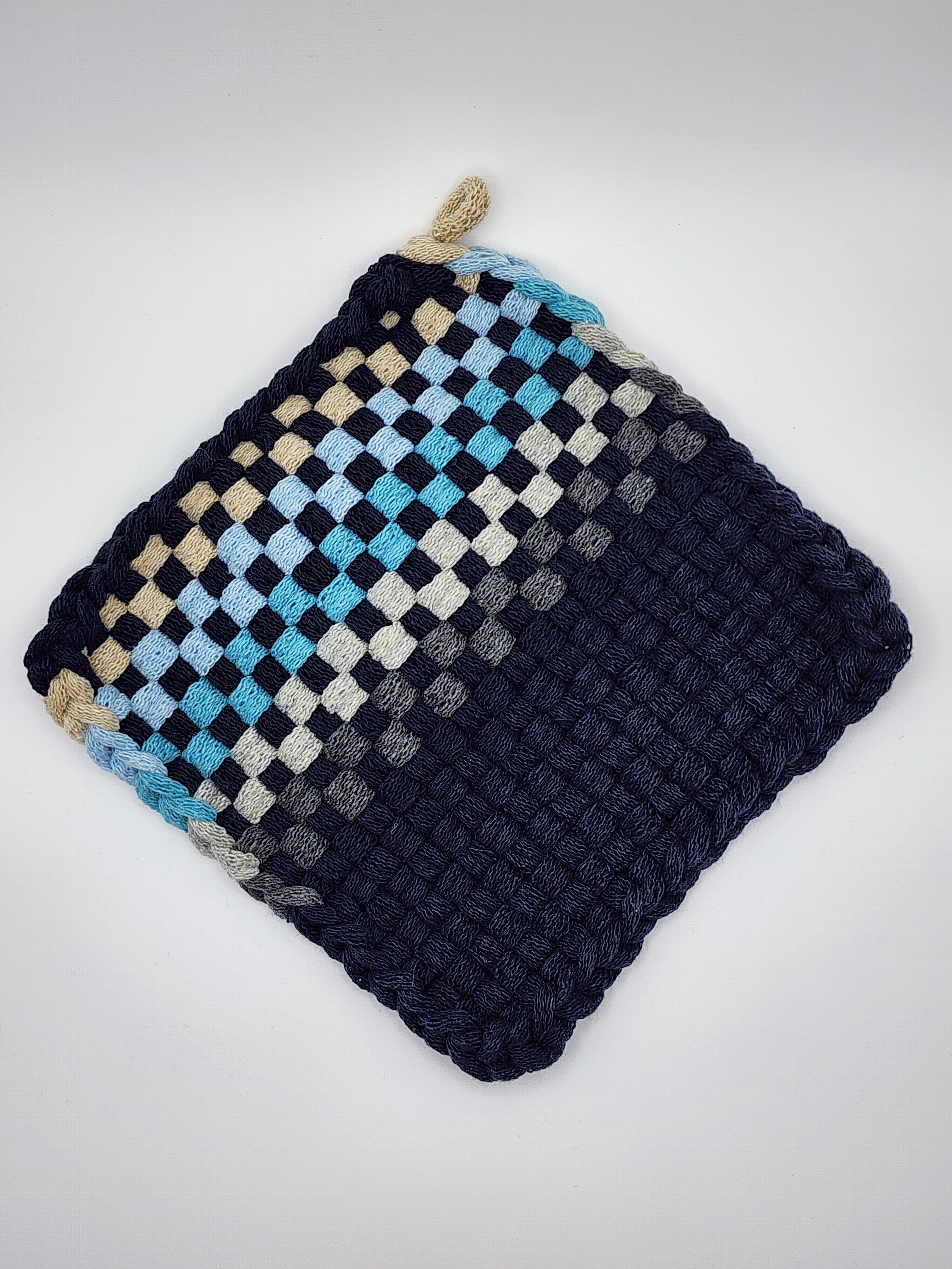 Potholder Pair - Ocean Shore Pattern in Navy