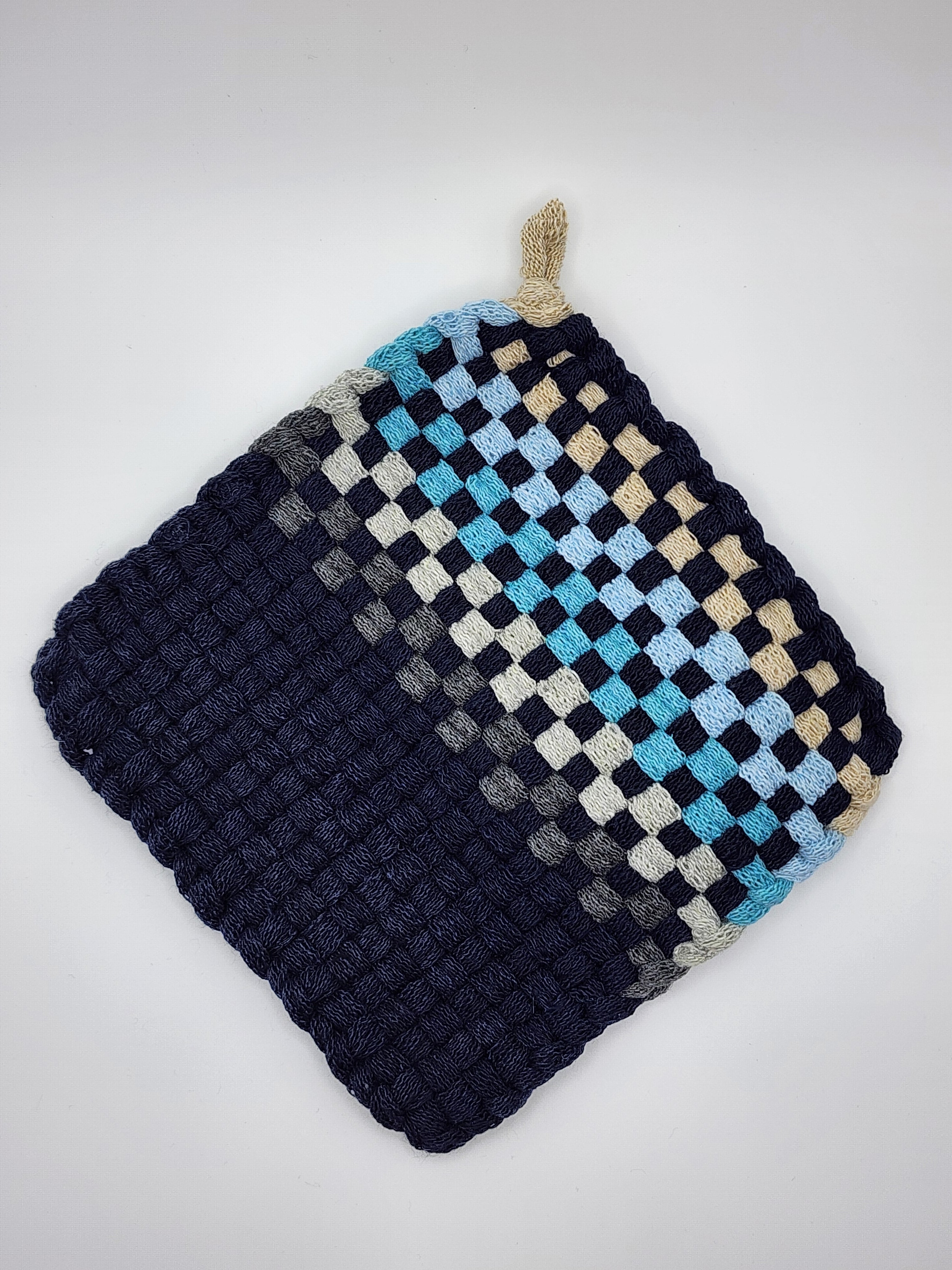 Potholder Pair - Ocean Shore Pattern in Navy