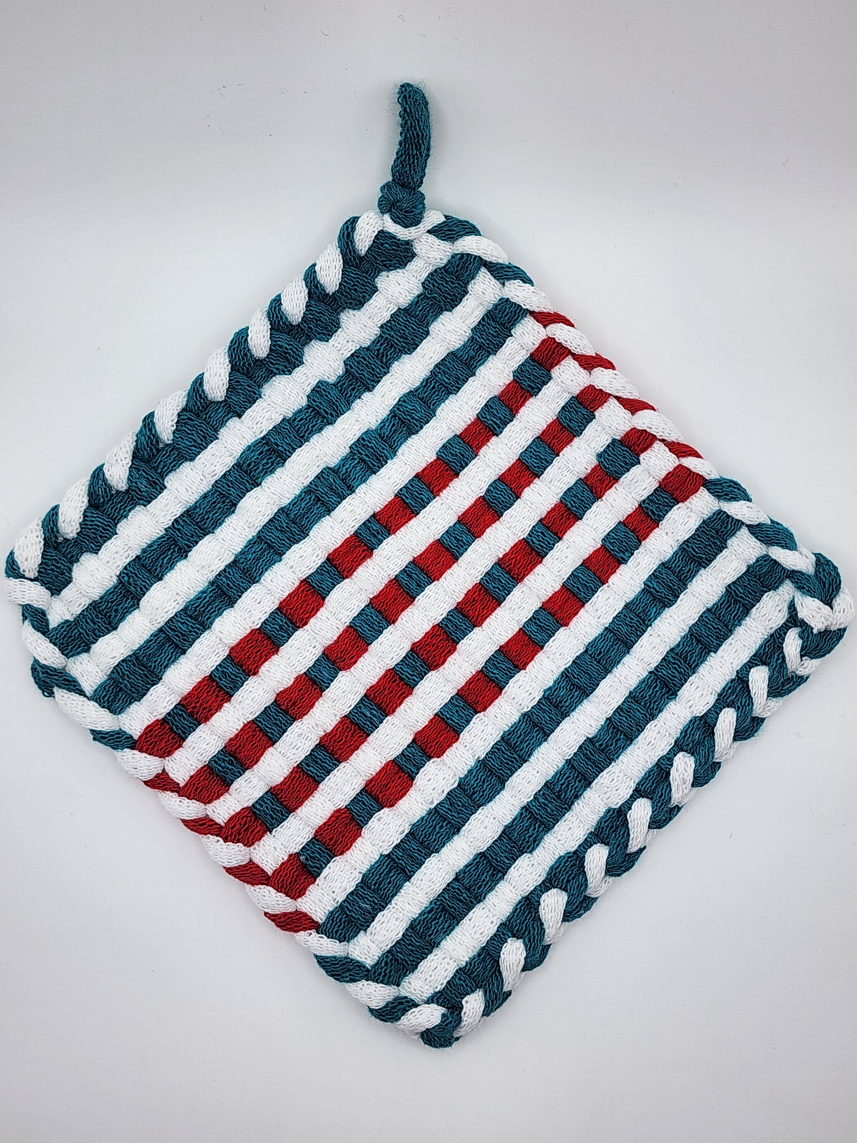 Potholder Pair - Candy Cane Lane Pattern in Green and Red