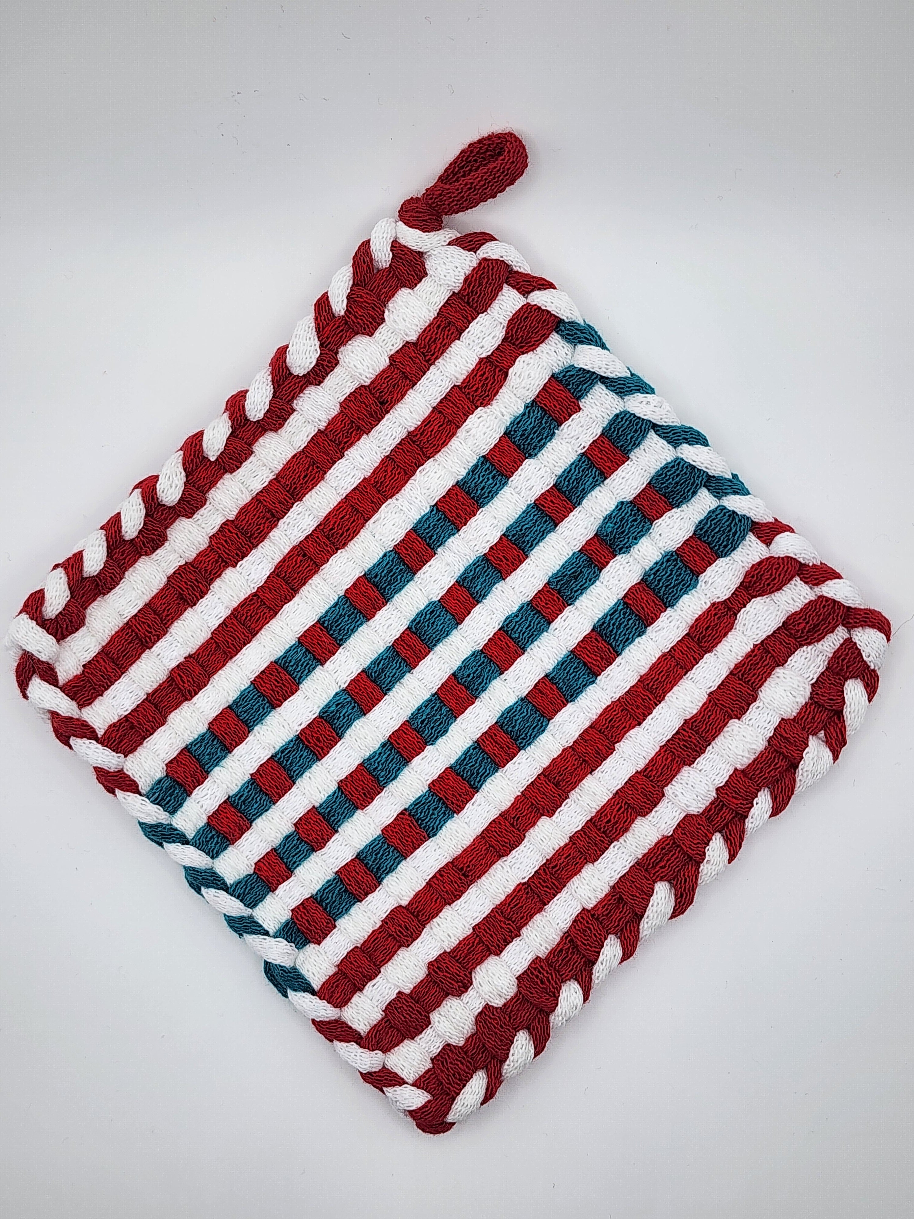 Potholder Pair - Candy Cane Lane Pattern in Green and Red