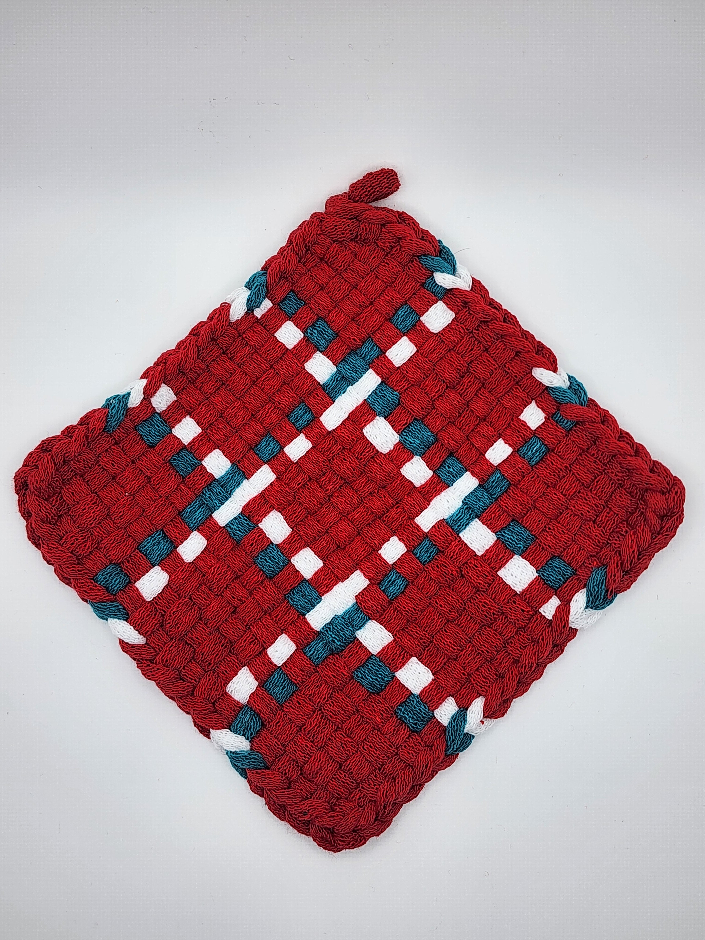 Potholder Pair - Tik Tac Ho Ho Ho in Red and Green