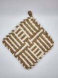 Potholder Pair - Football Laces Pattern in Beige and Cream