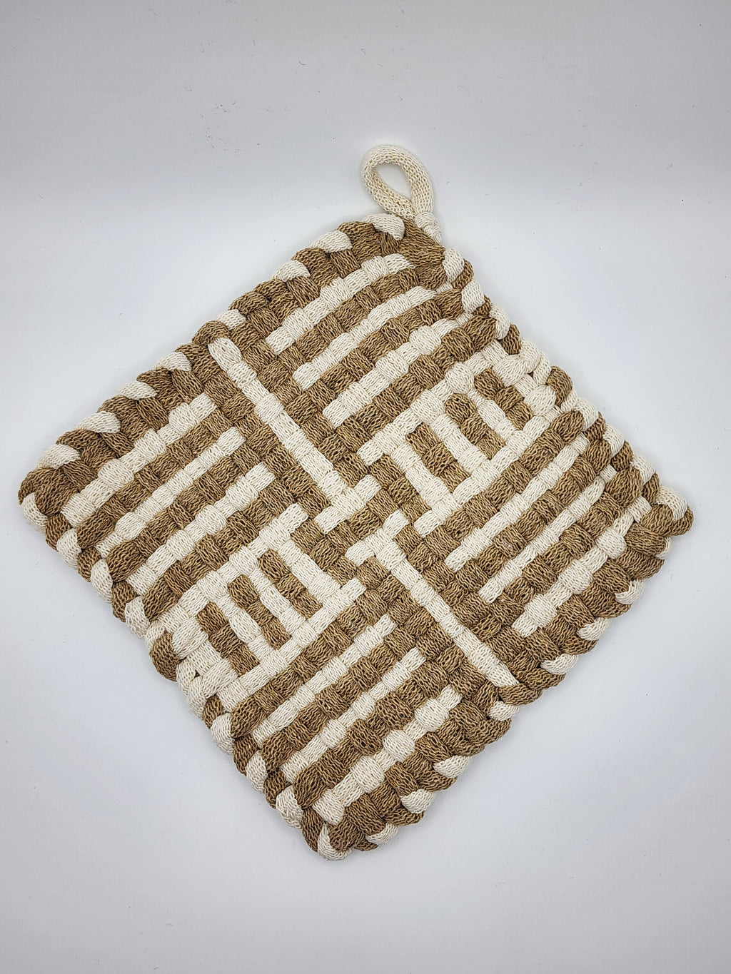 Potholder Pair - Football Laces Pattern in Beige and Cream