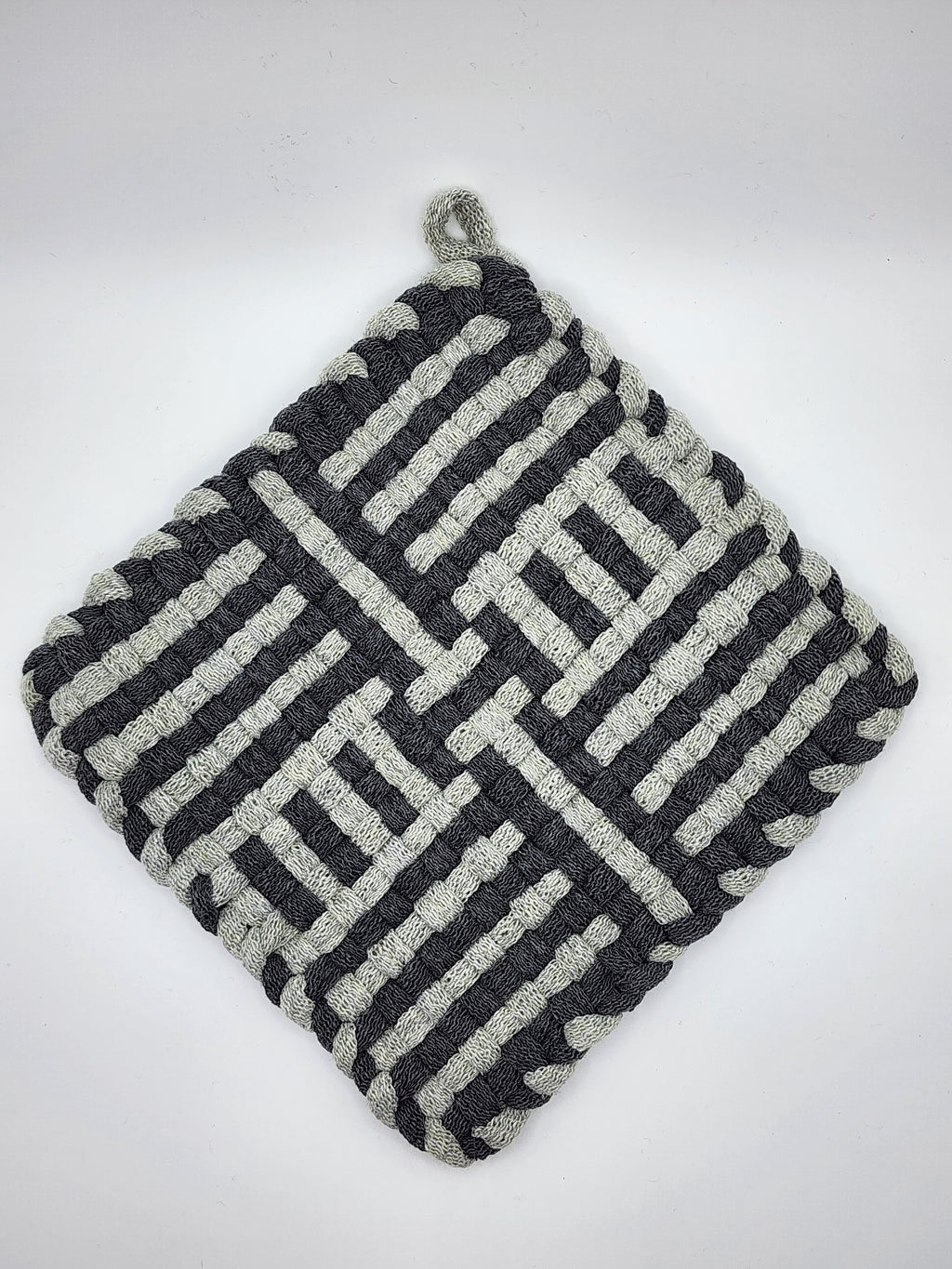 Potholder Pair - Football Laces Pattern in Charcoal and Gray