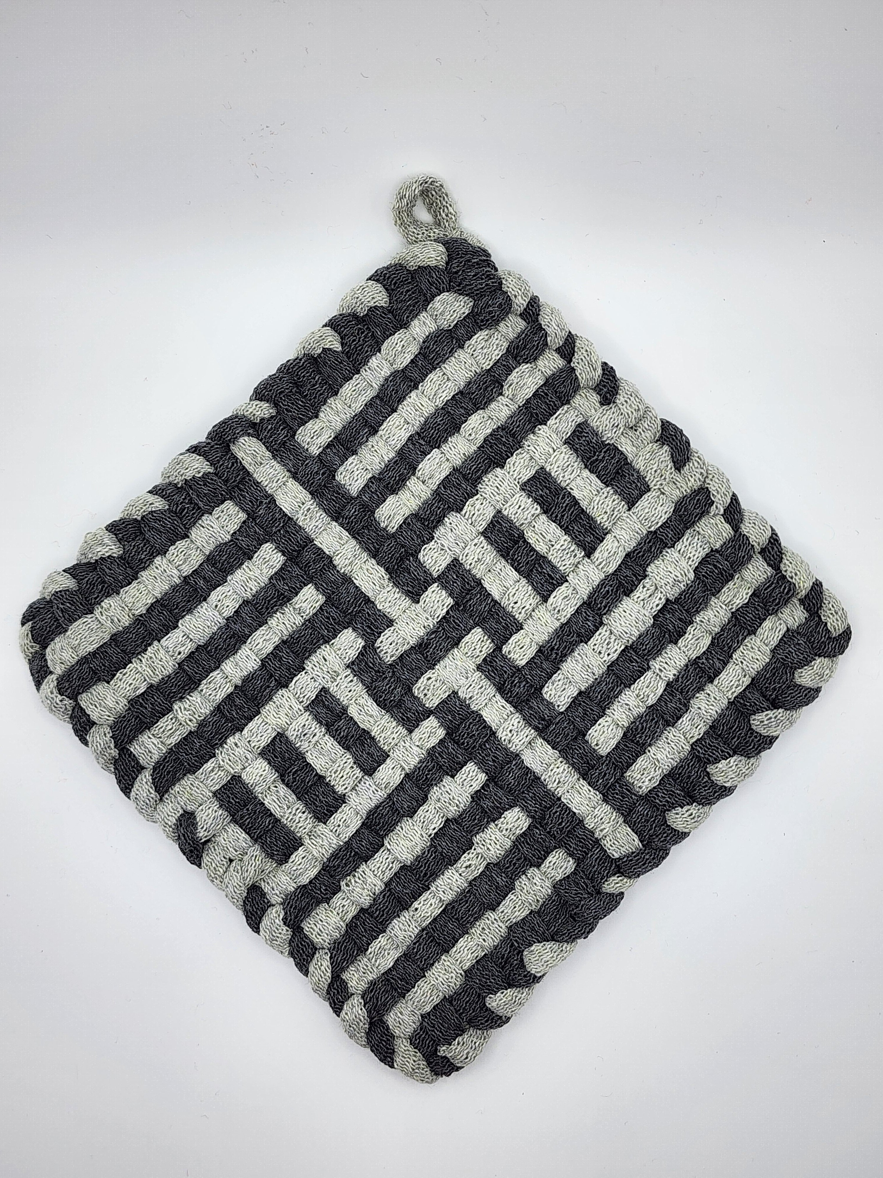 Potholder Pair - Football Laces Pattern in Charcoal and Gray