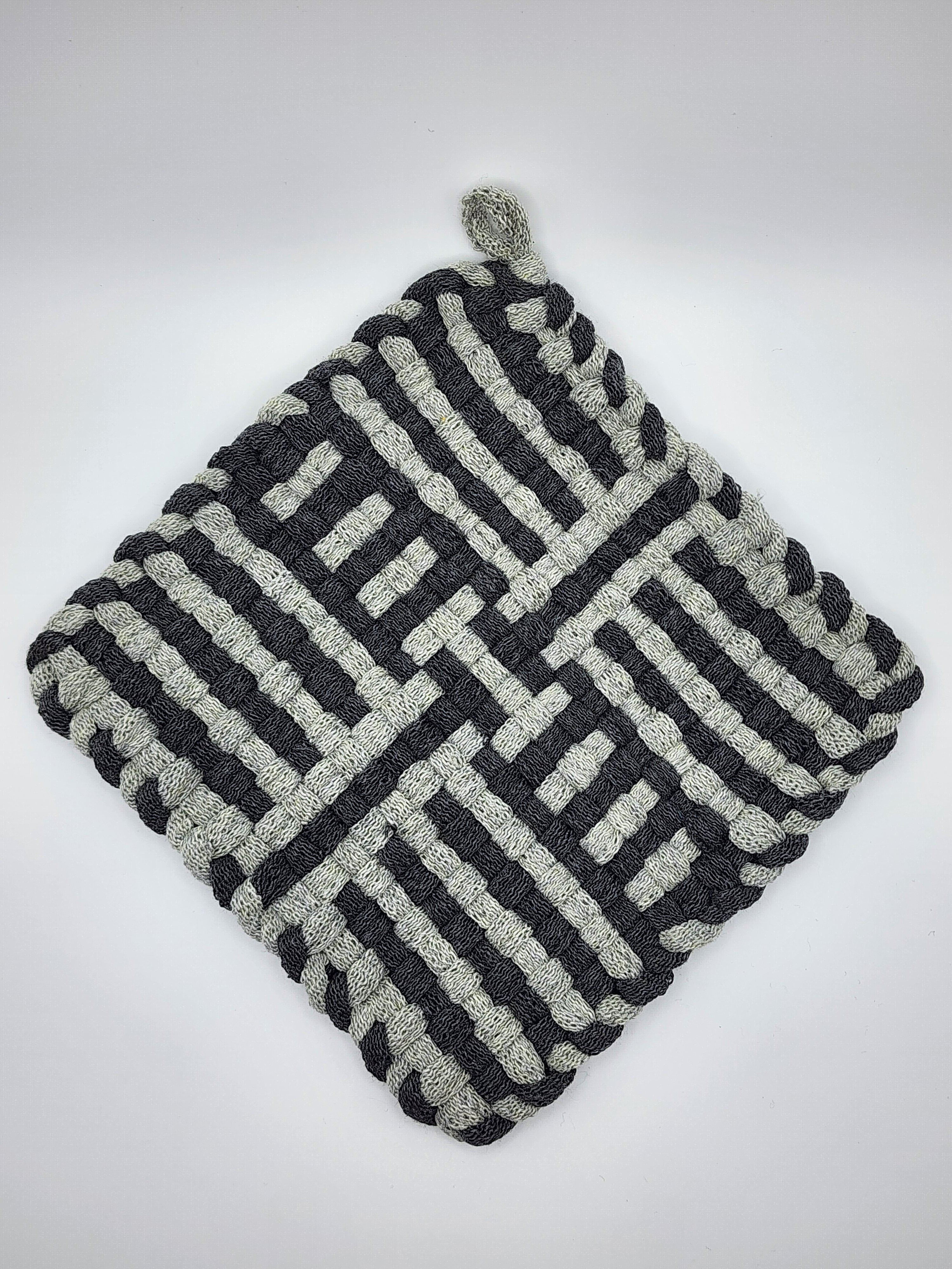 Potholder Pair - Football Laces Pattern in Charcoal and Gray