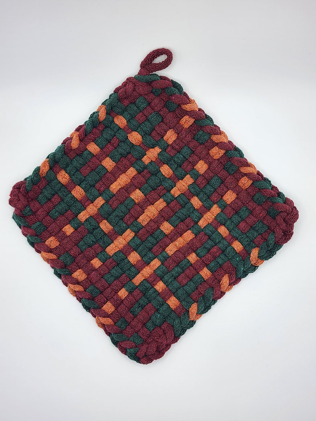 Potholder Pair - Fall Sweater Pattern in Burgundy, Pumpkin Spice and Hunter