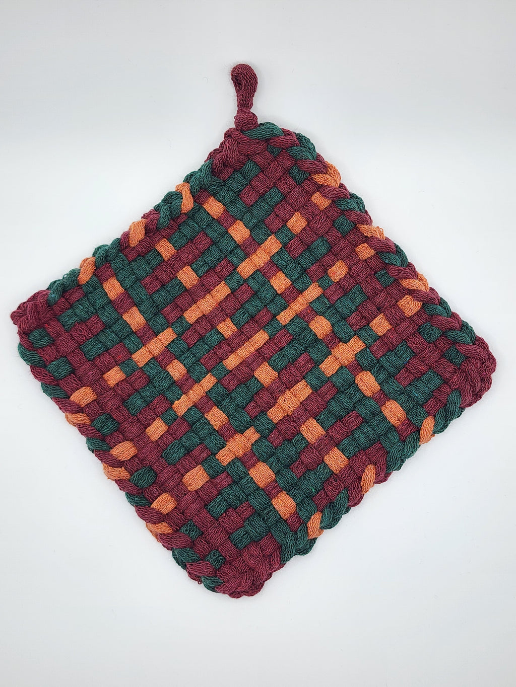 Potholder Pair - Fall Sweater Pattern in Burgundy, Pumpkin Spice and Hunter
