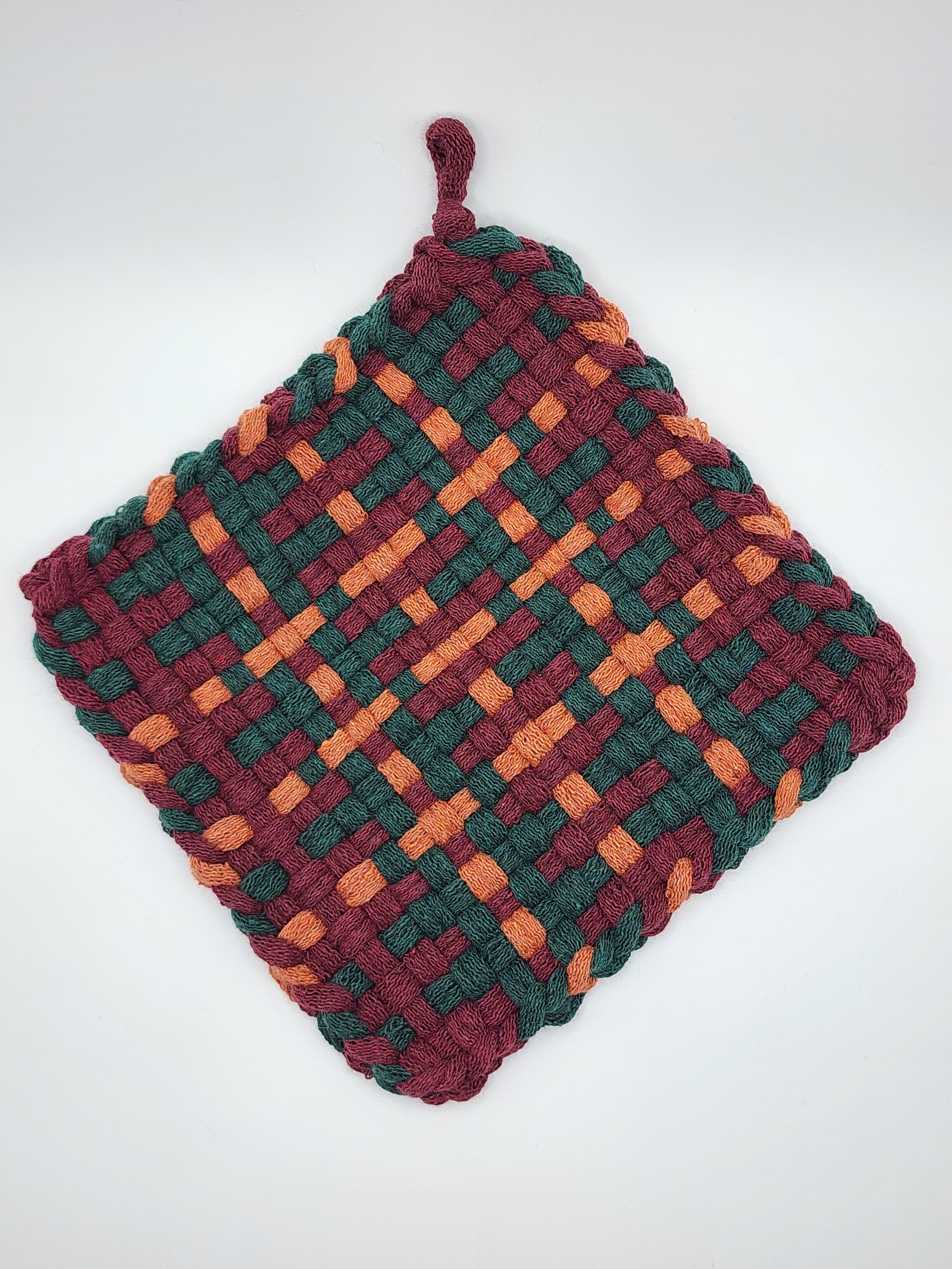 Potholder Pair - Fall Sweater Pattern in Burgundy, Pumpkin Spice and Hunter