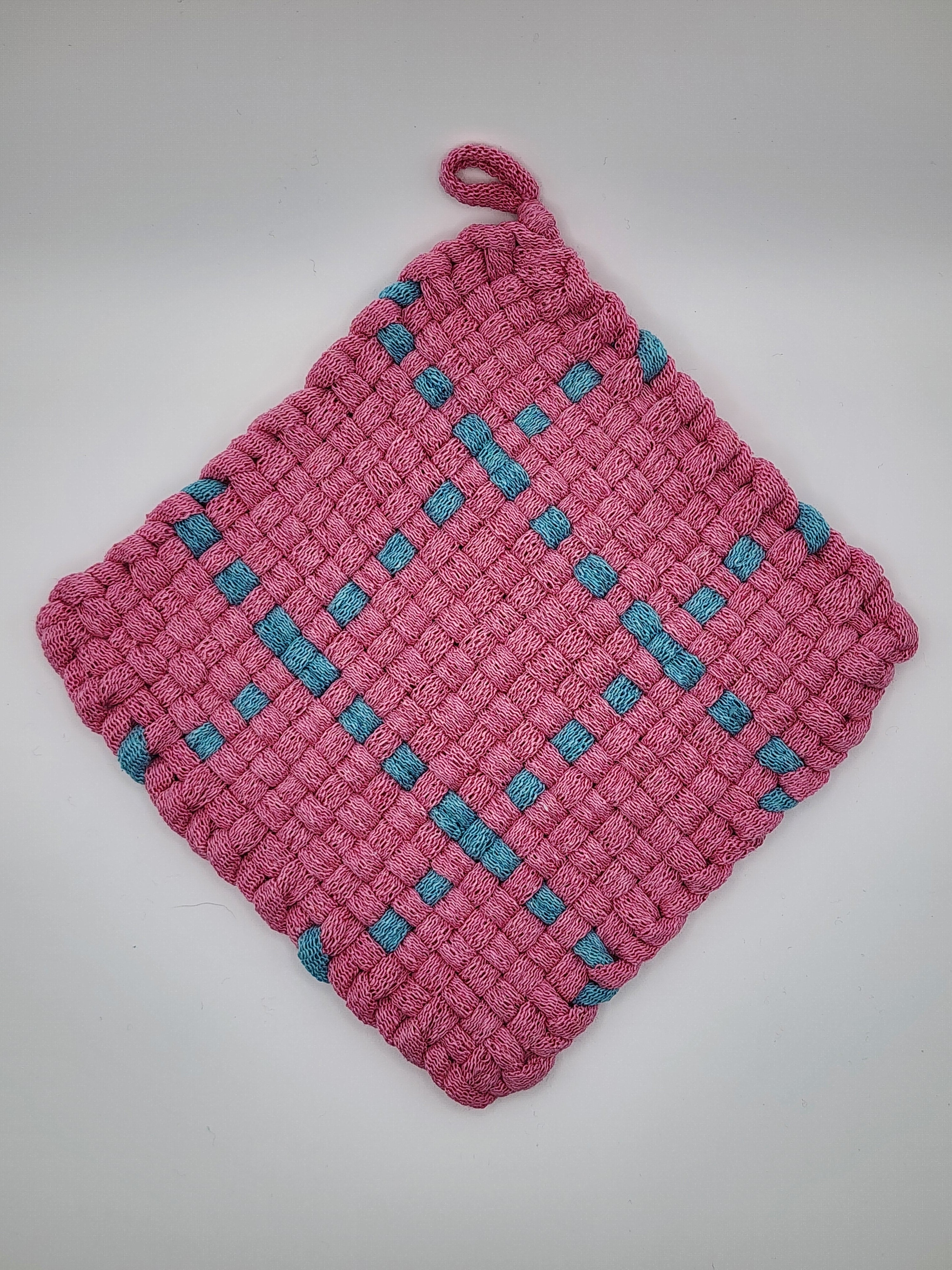 Potholder Pair - Tik Tac Toe in Pastel Blue and Pink