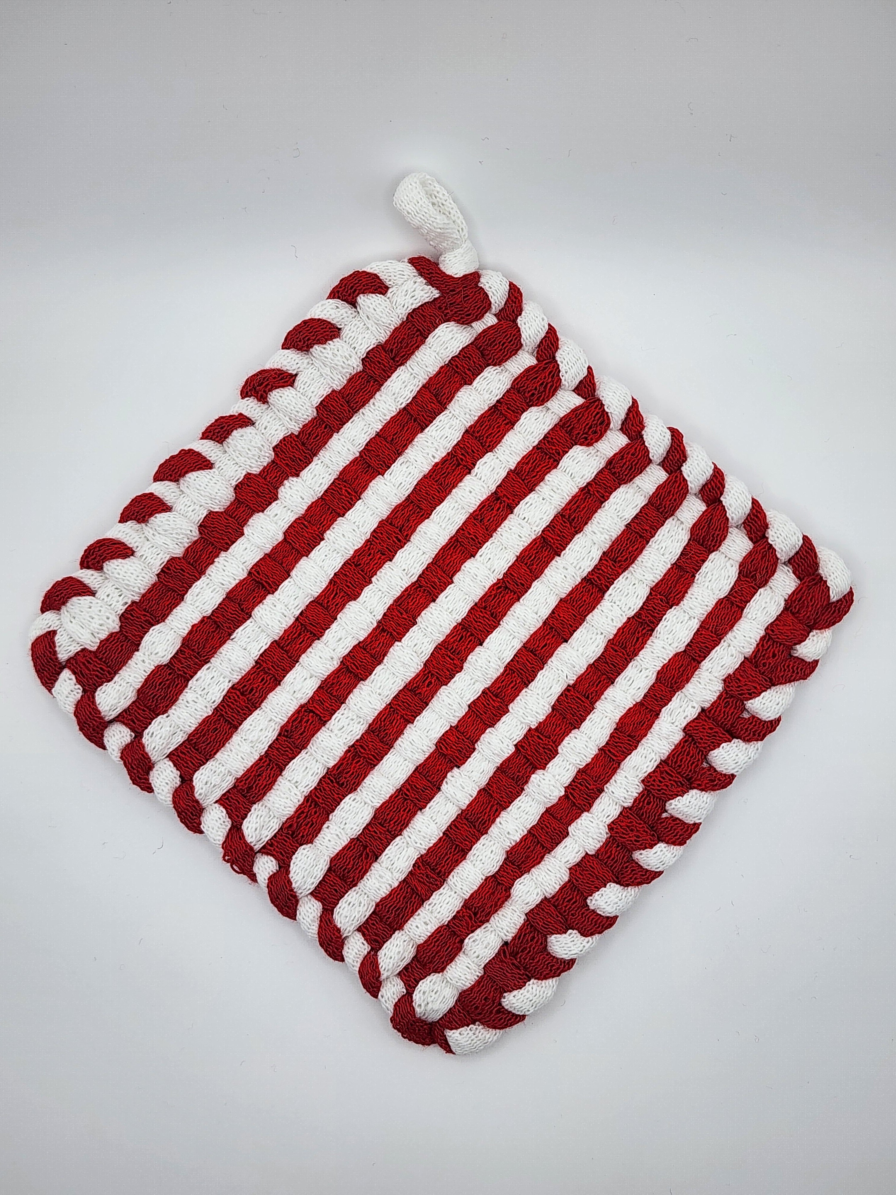 Potholder Pair - Candy Cane Pattern in Red and White