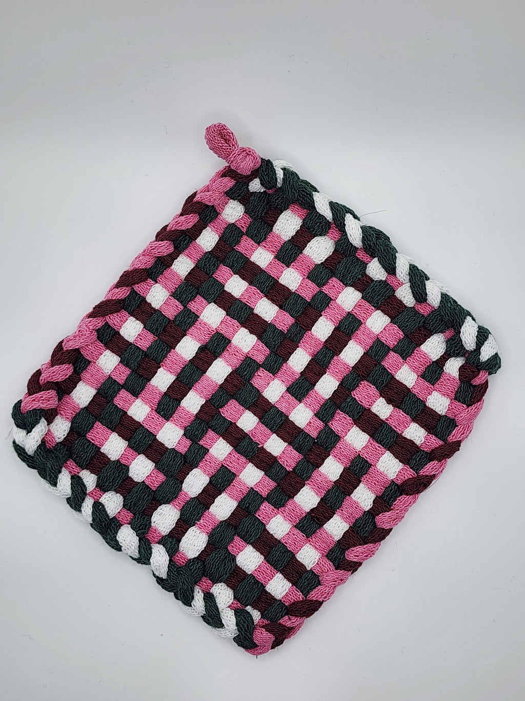 Potholder Pair - Garden Lattice Pattern in Green and Pink