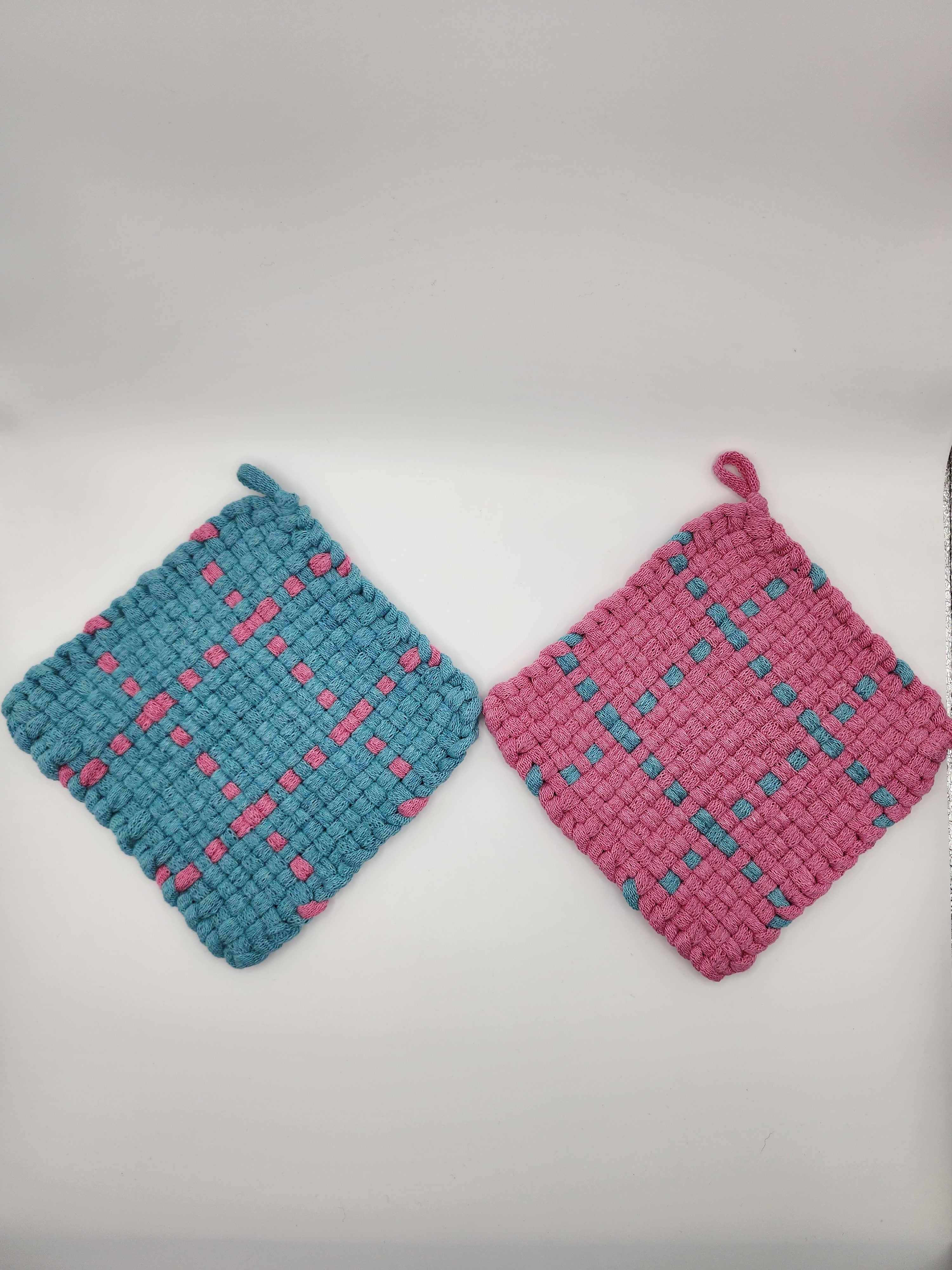 Potholder Pair - Tik Tac Toe in Pastel Blue and Pink