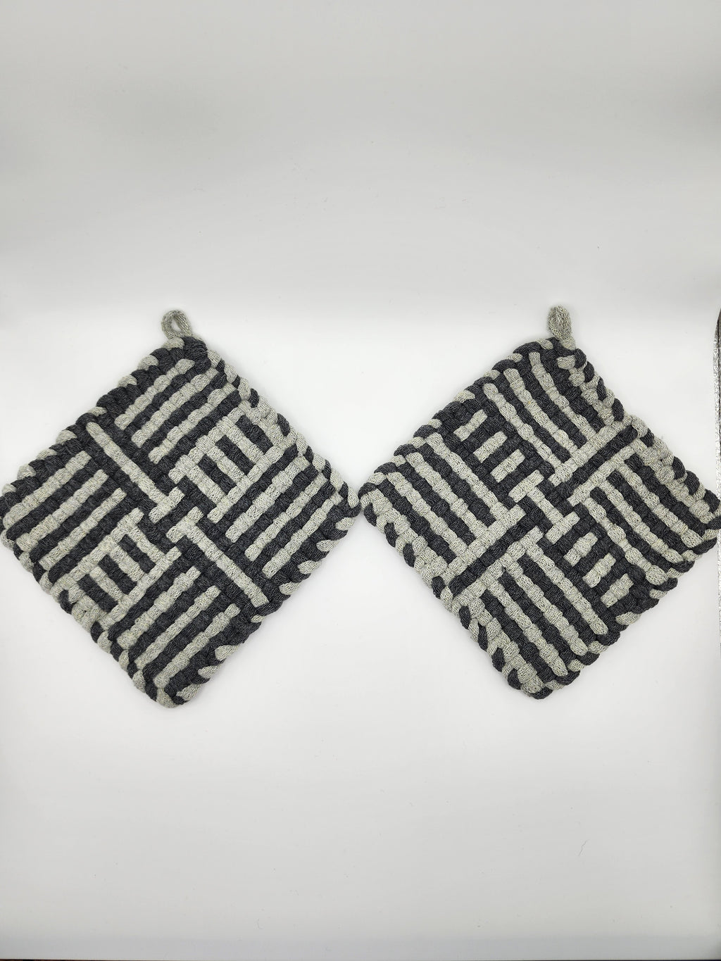 Potholder Pair - Football Laces Pattern in Charcoal and Gray