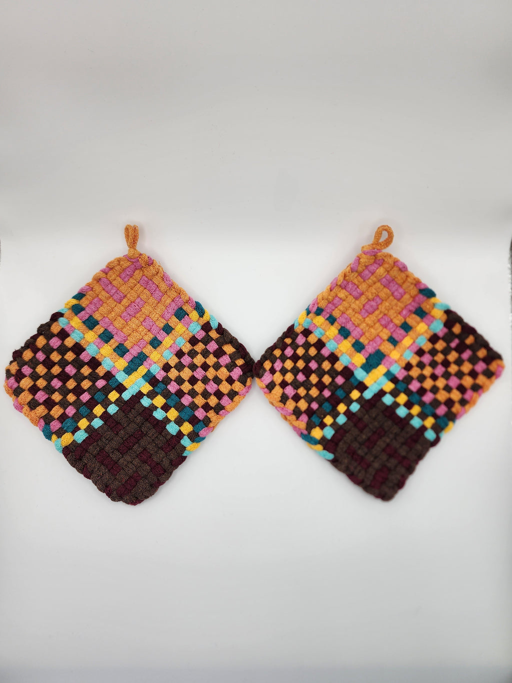 Potholder Pair - Cowgirl Pattern in Orange and Pink