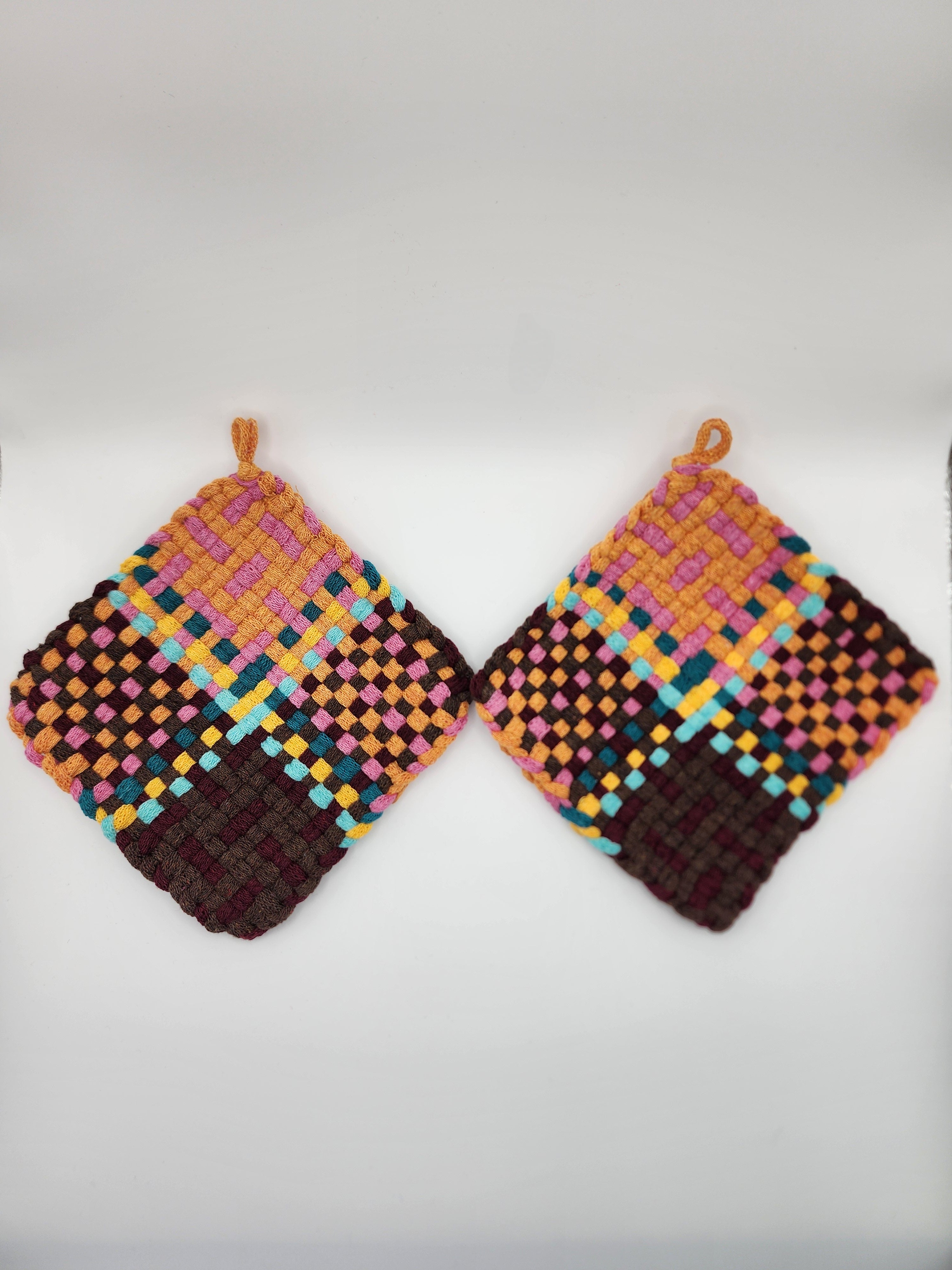 Potholder Pair - Cowgirl Pattern in Orange and Pink