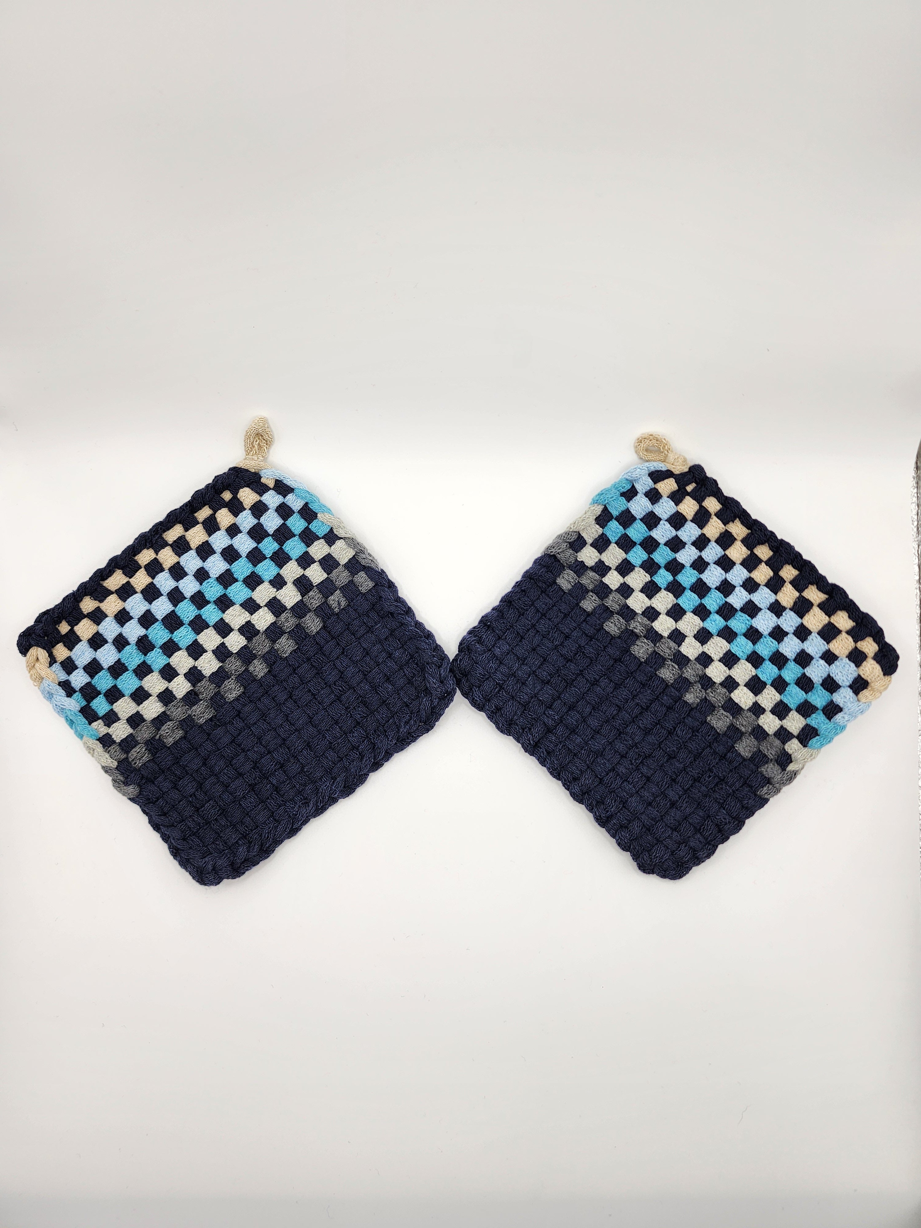 Potholder Pair - Ocean Shore Pattern in Navy