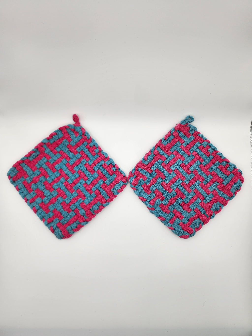 Potholder Pair - Candy Pattern in Pink and Blue