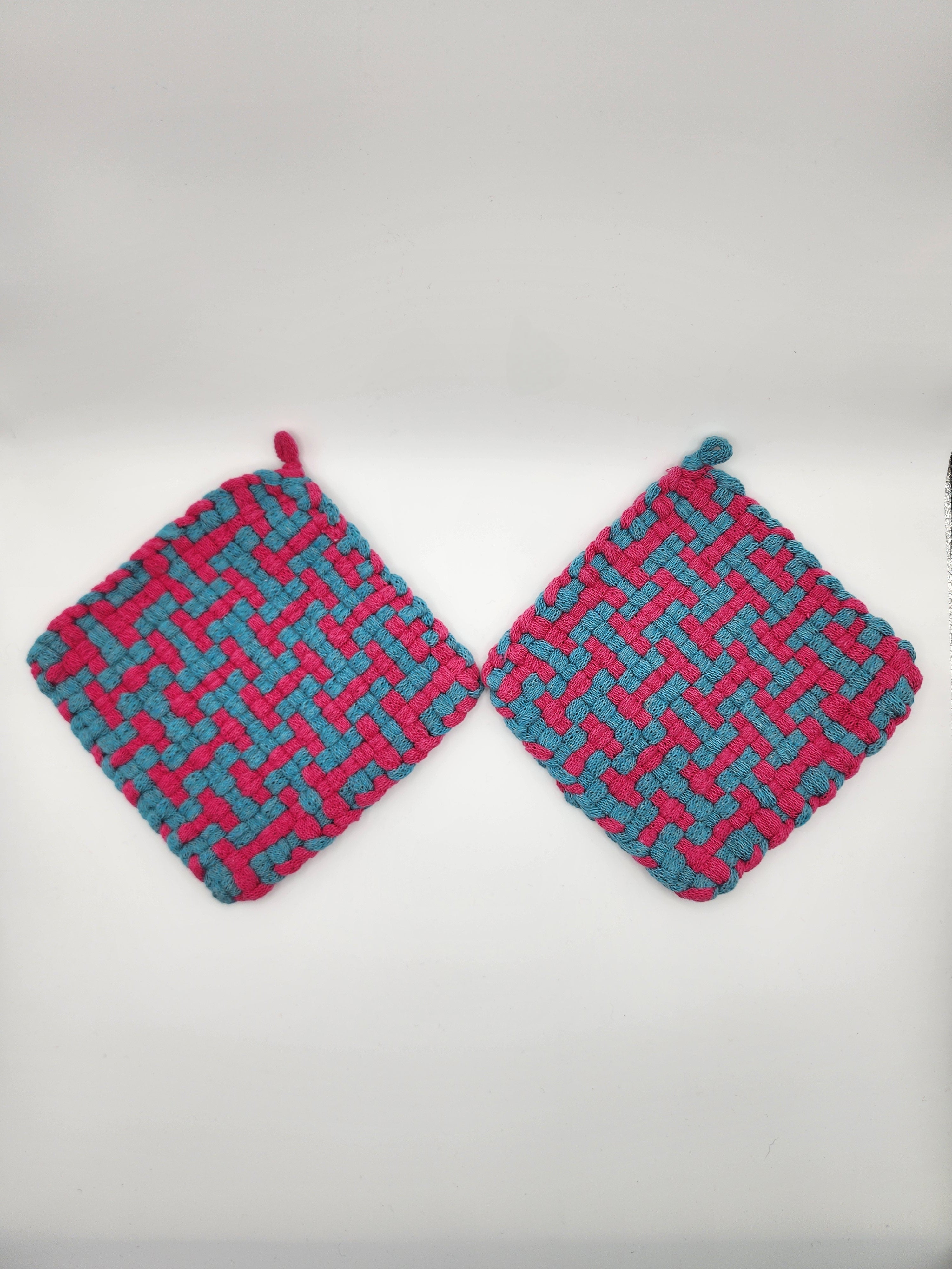 Potholder Pair - Candy Pattern in Pink and Blue