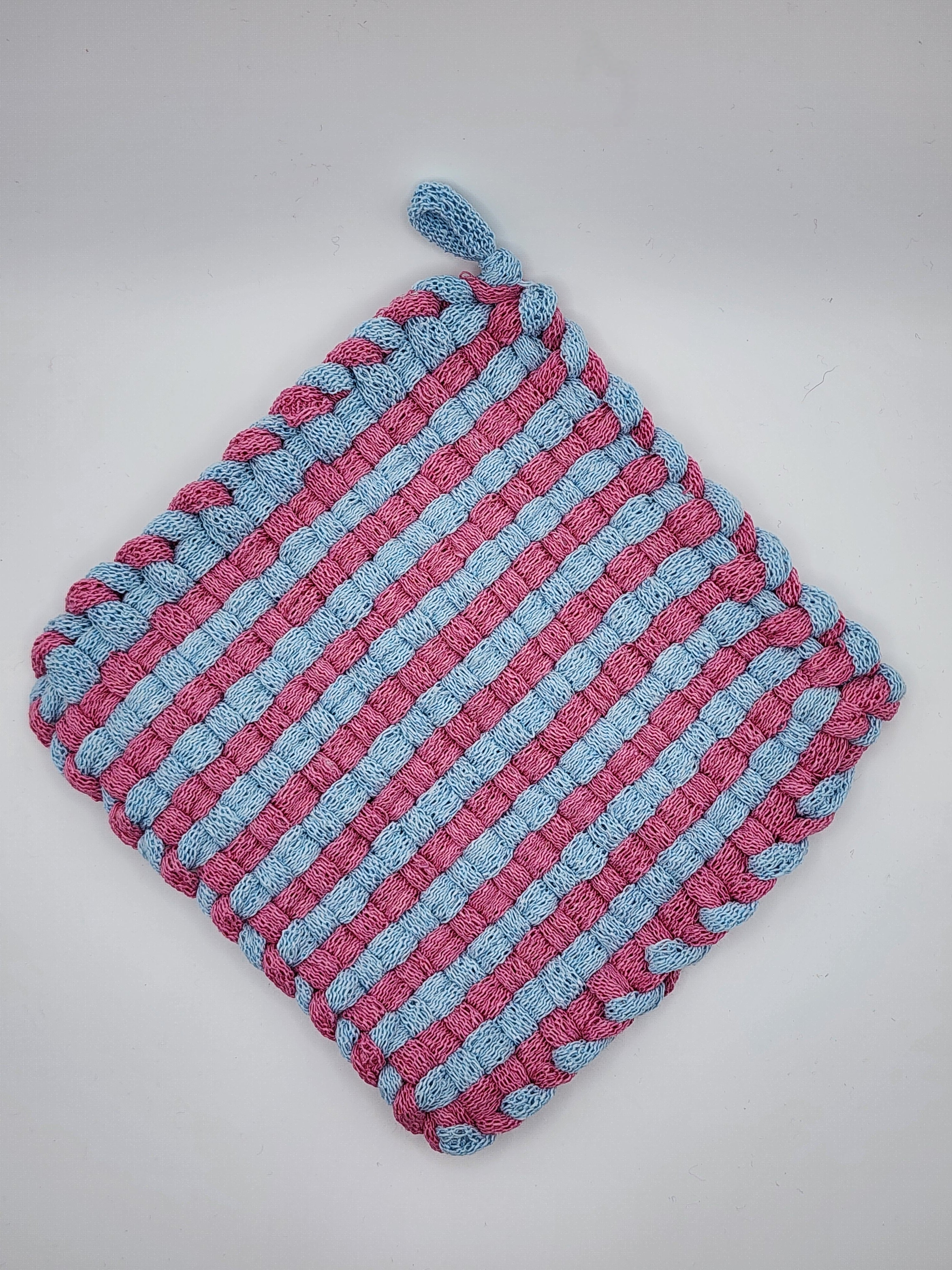 Potholder Pair - Candy Cane Pattern in Pastel Pink and Pastel Blue