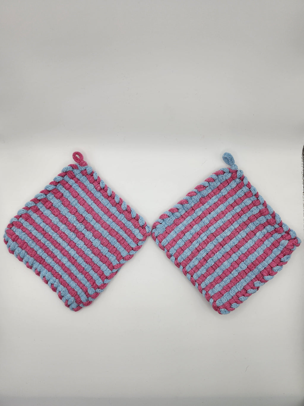 Potholder Pair - Candy Cane Pattern in Pastel Pink and Pastel Blue