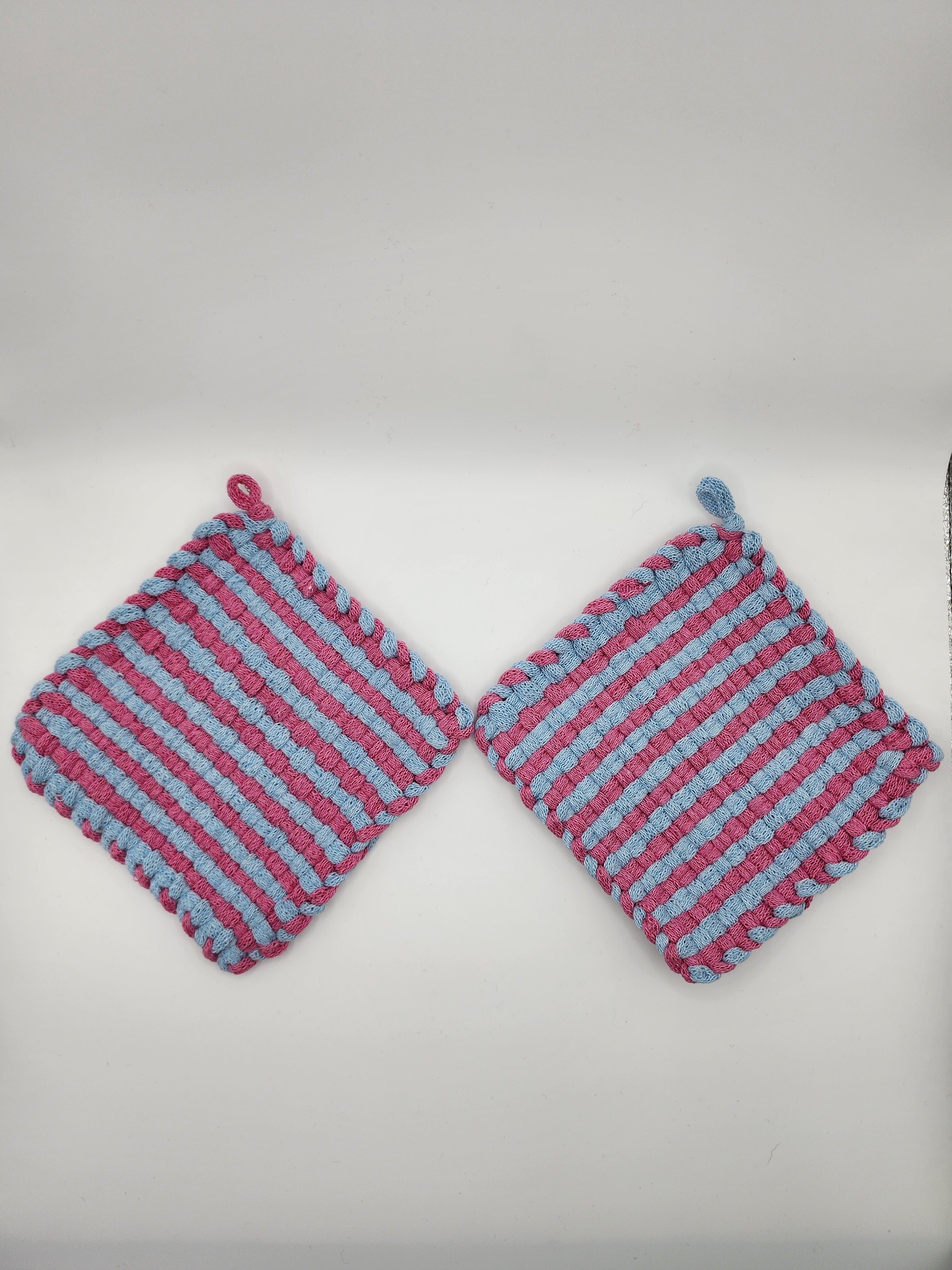 Potholder Pair - Candy Cane Pattern in Pastel Pink and Pastel Blue