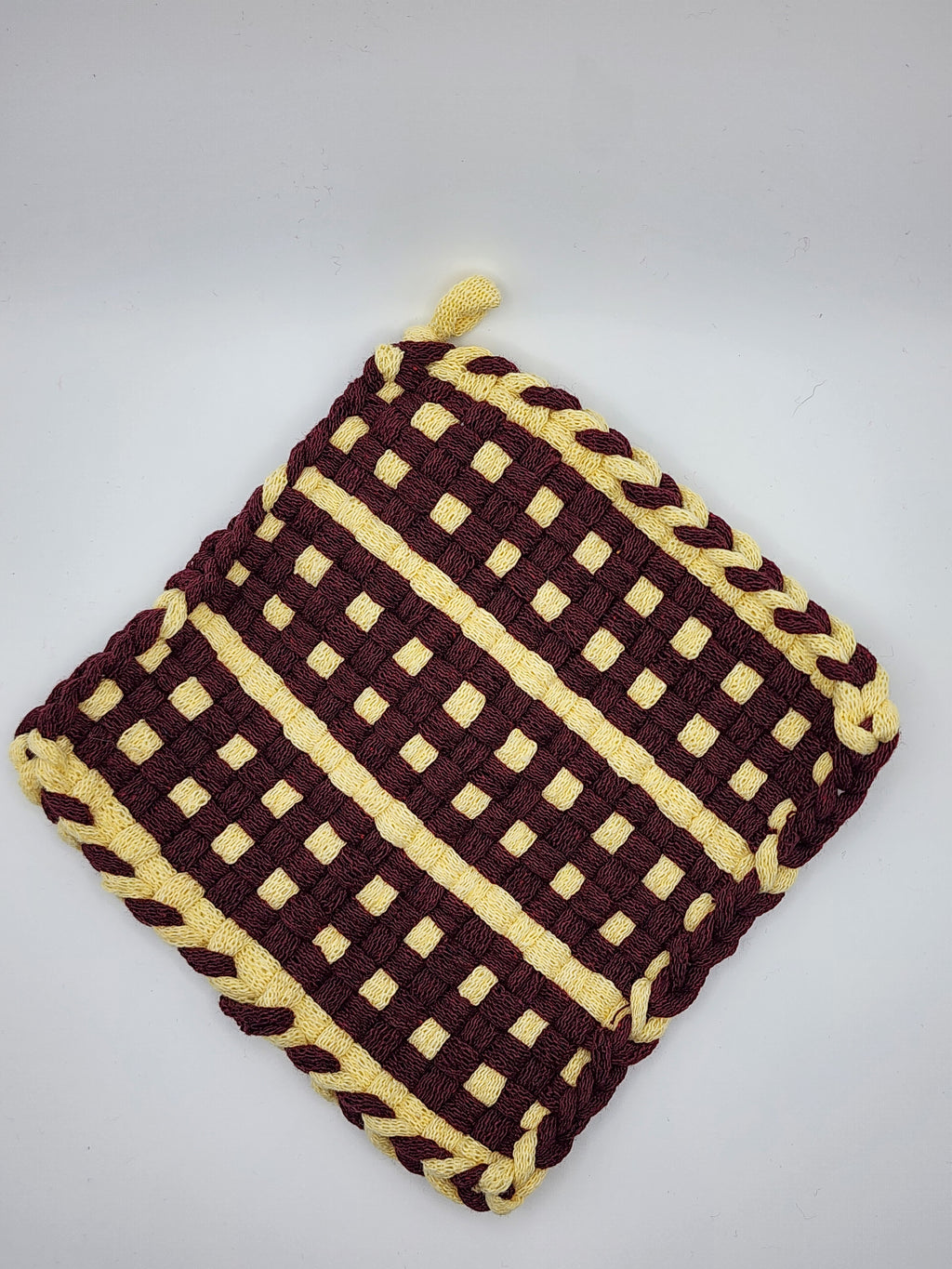 Potholder Pair - Honeycomb Pattern in Burgundy and Honey