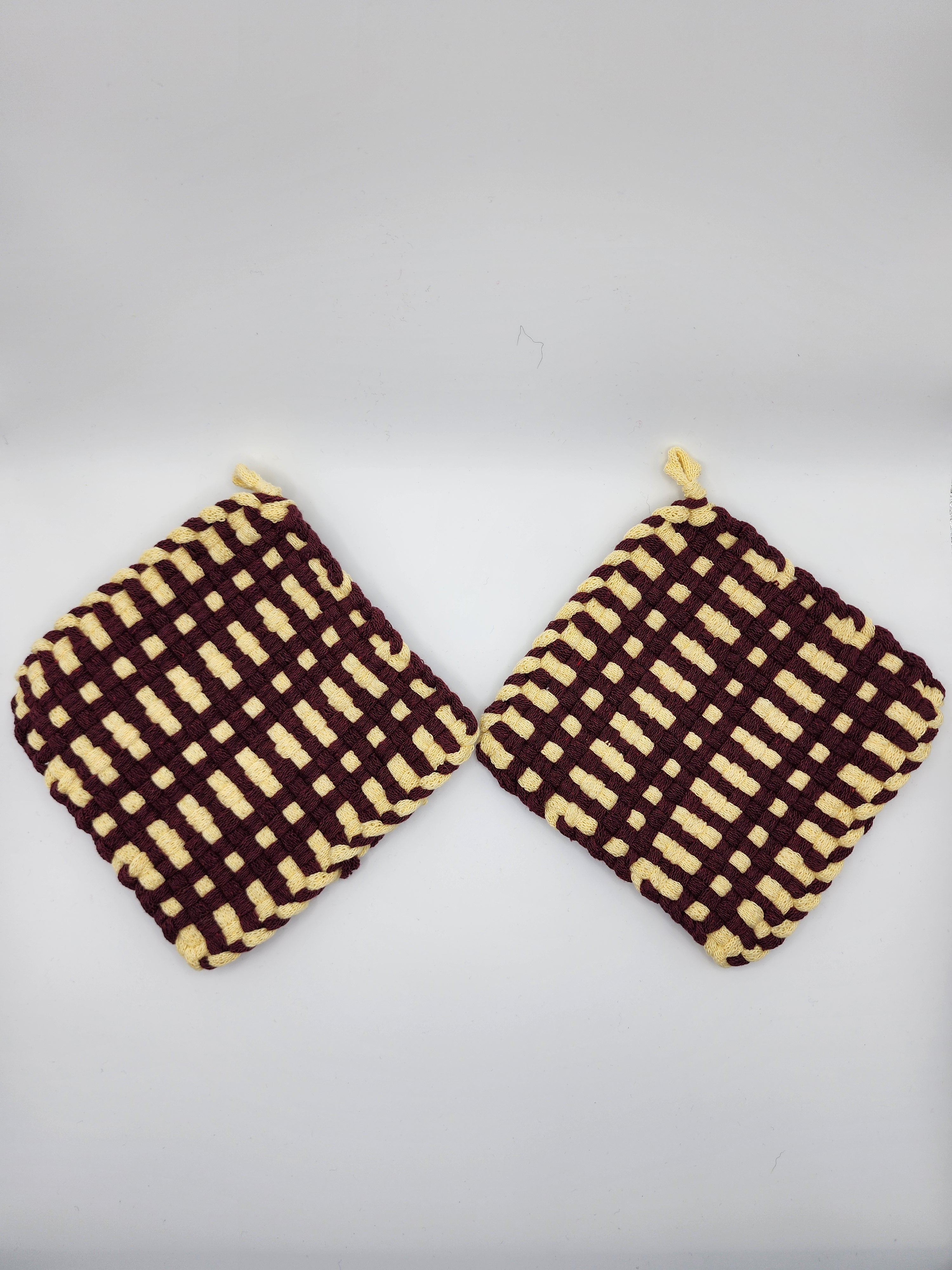 Potholder Pair - Honeycomb Pattern in Burgundy and Honey