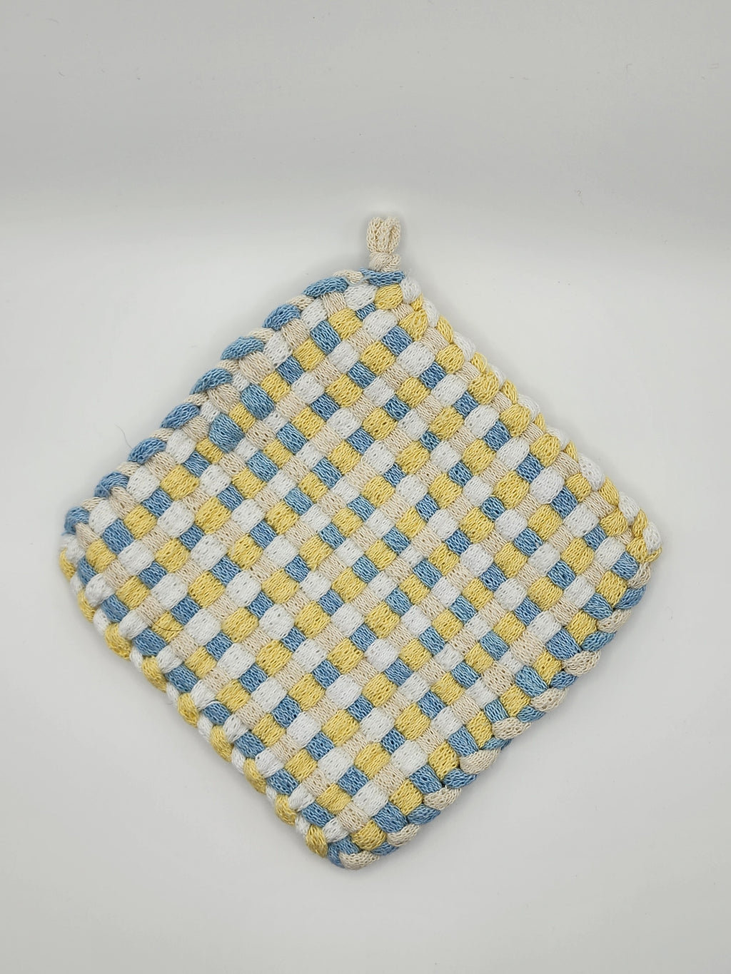 Potholder Pair - Grandma's Kitchen Pattern in Pastel Blue and Pastel Yellow