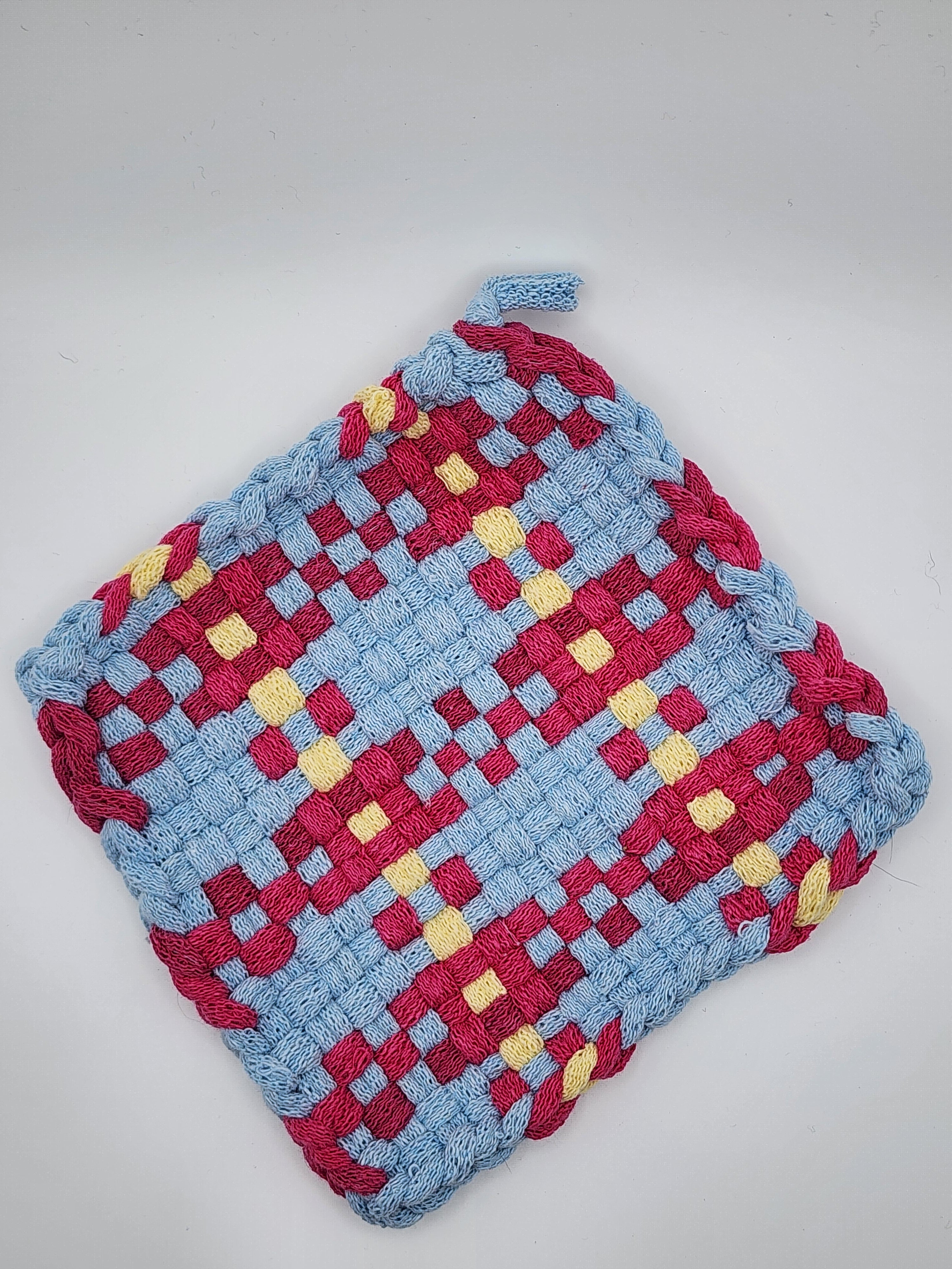 Potholder Pair - Flower Cardigan in Pink and Blue