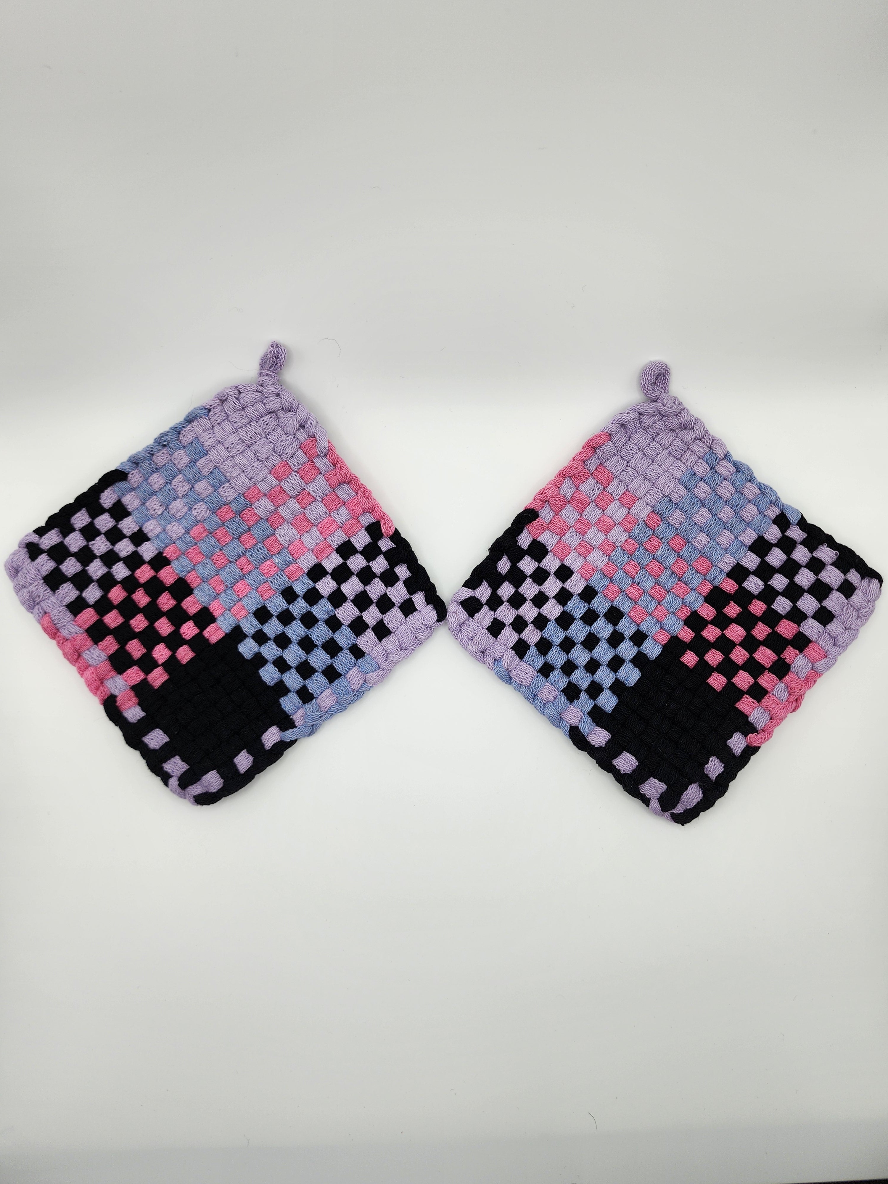 Potholder Pair - Purple Racer Pattern in Purple and Pink