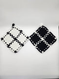 Potholder Pair - Opposites Attract Pattern in Black and White