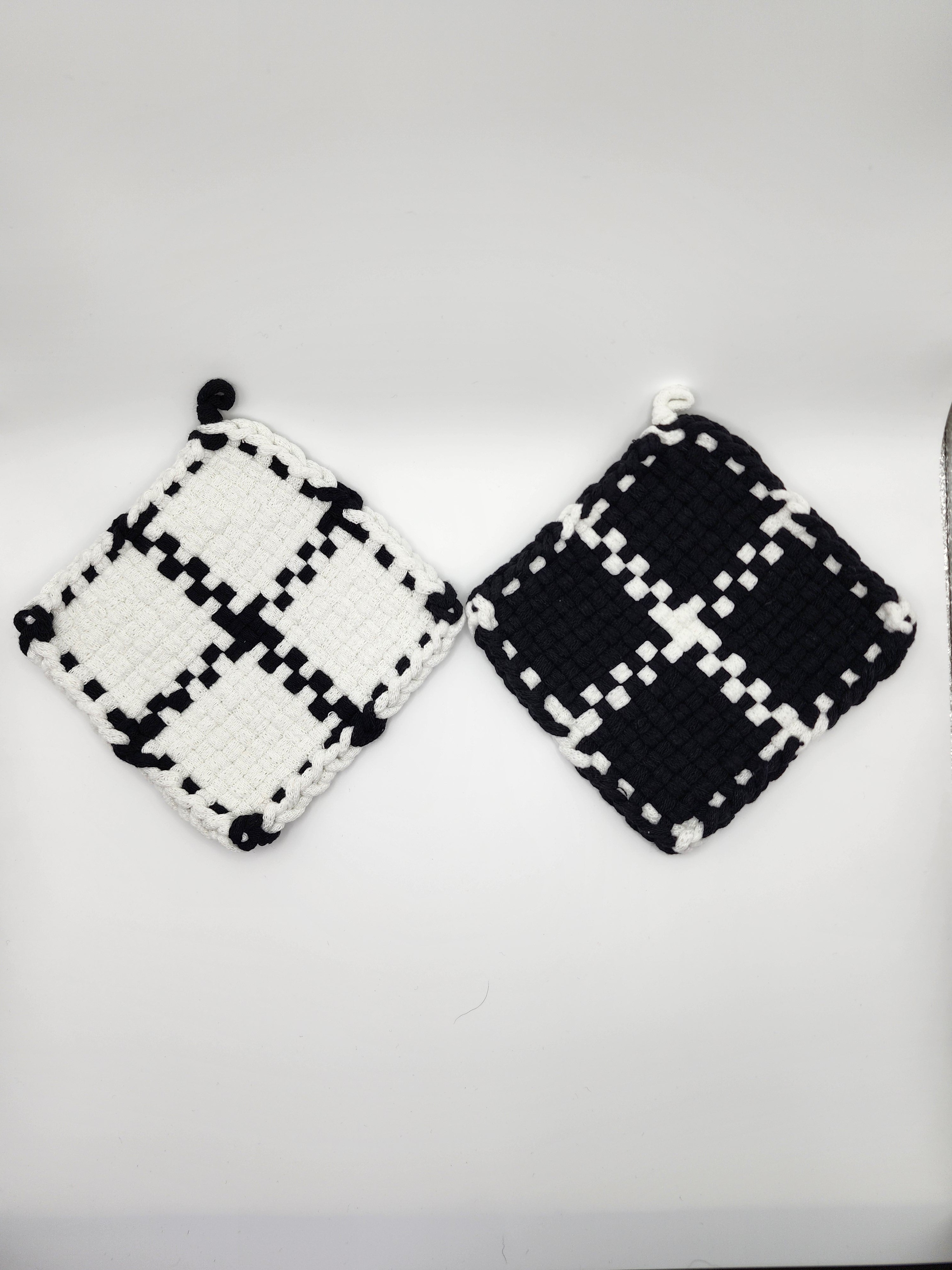 Potholder Pair - Opposites Attract Pattern in Black and White
