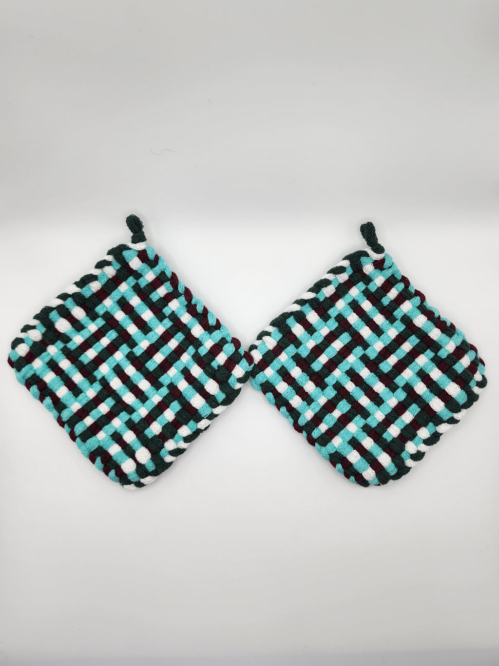Potholder Pair - Garden Lattice Pattern in Seafoam Green