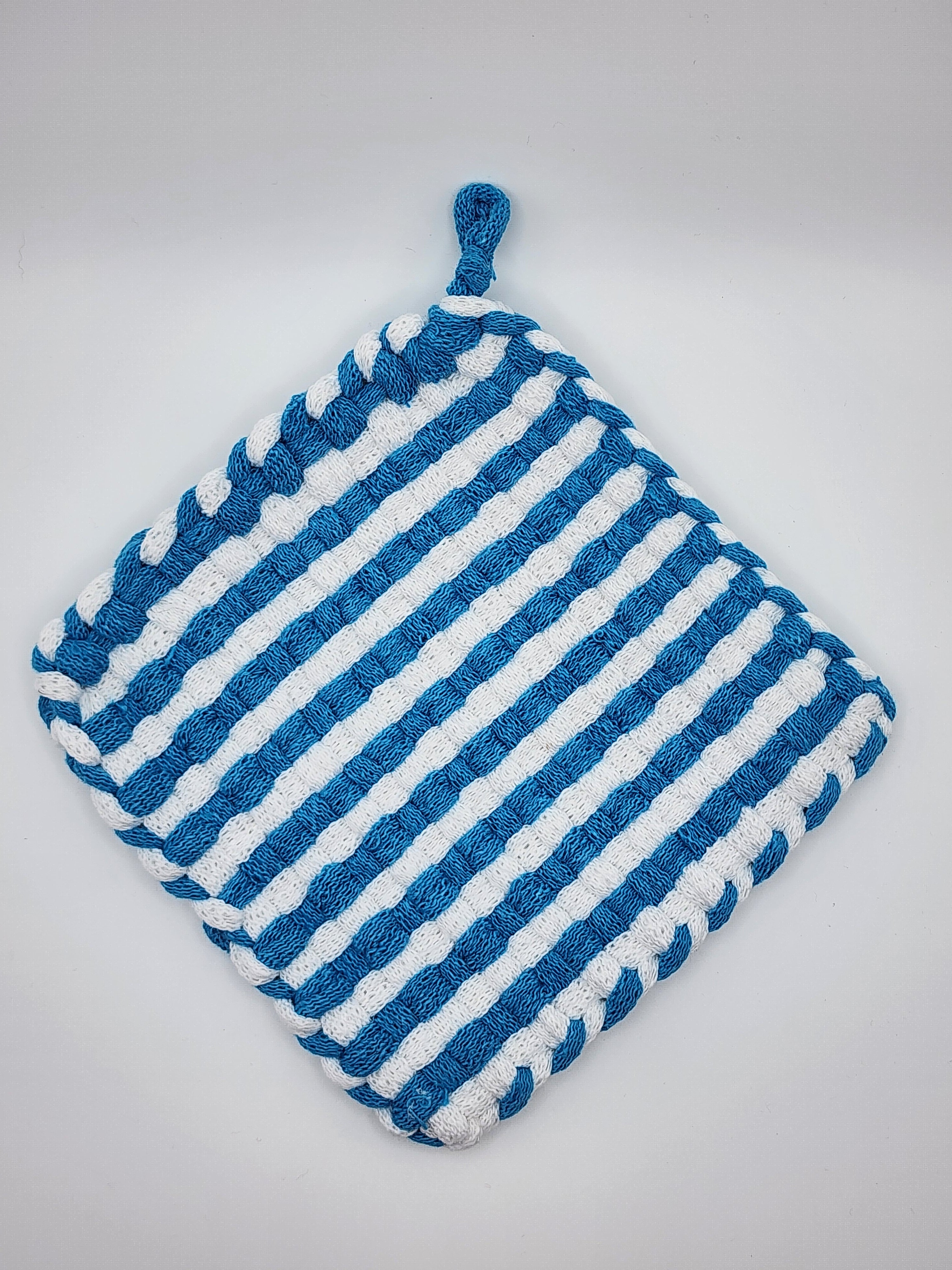 Potholder Pair - Candy Cane Pattern in Blue Raspberry