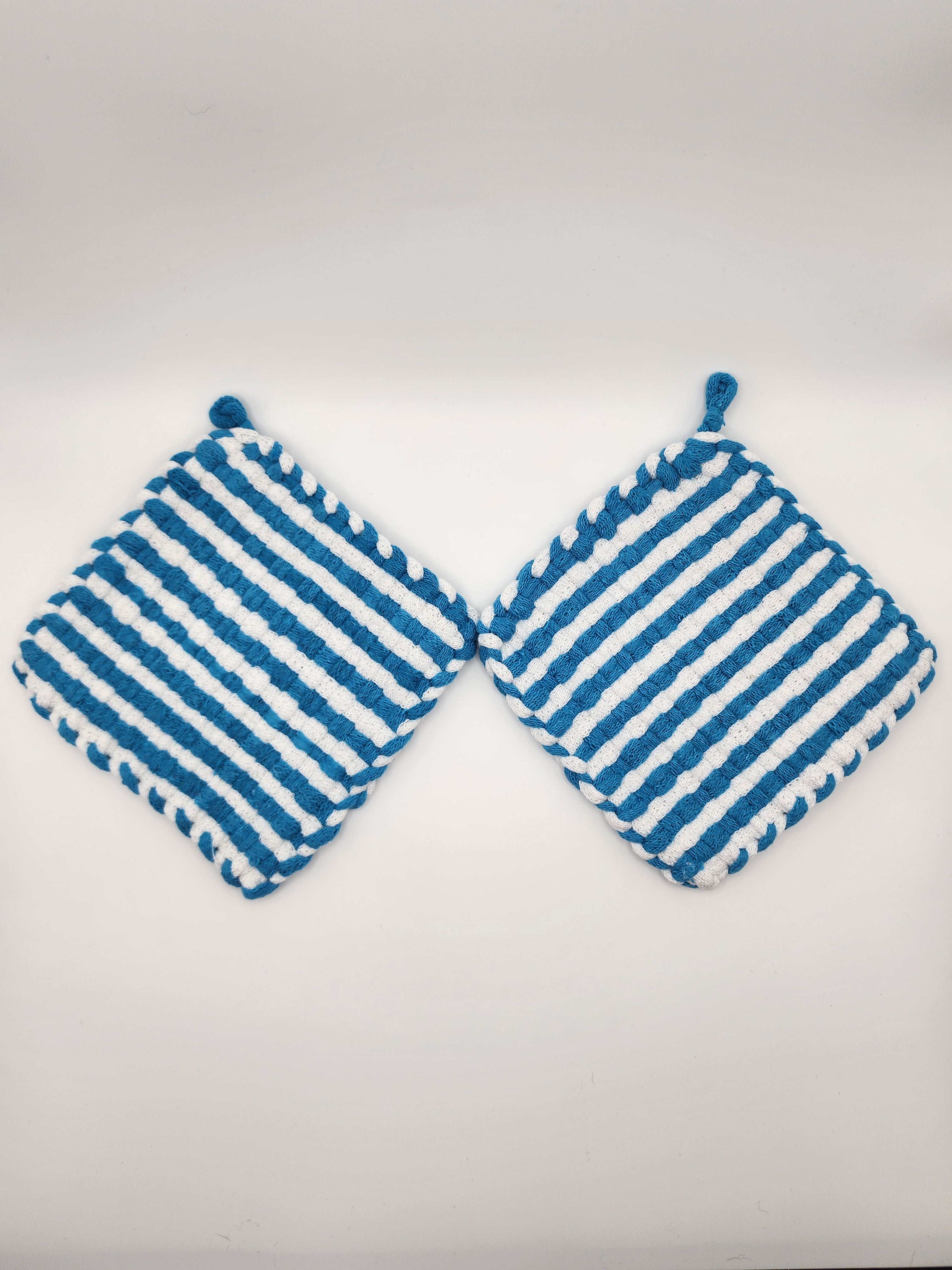 Potholder Pair - Candy Cane Pattern in Blue Raspberry