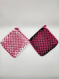 Potholder Pair - Finish Line in Pink Pattern