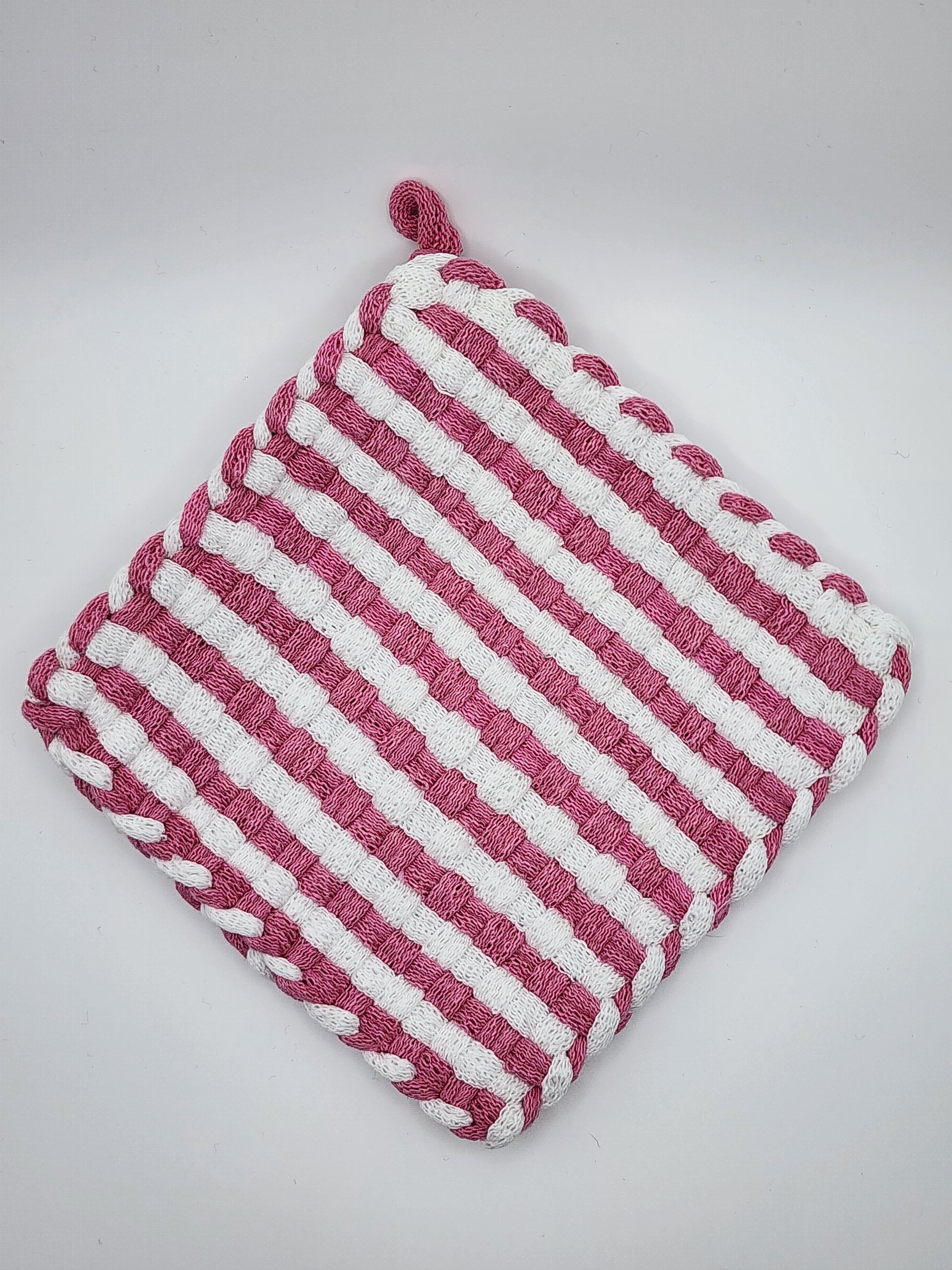 Potholder Pair - Candy Cane Pattern in Pink