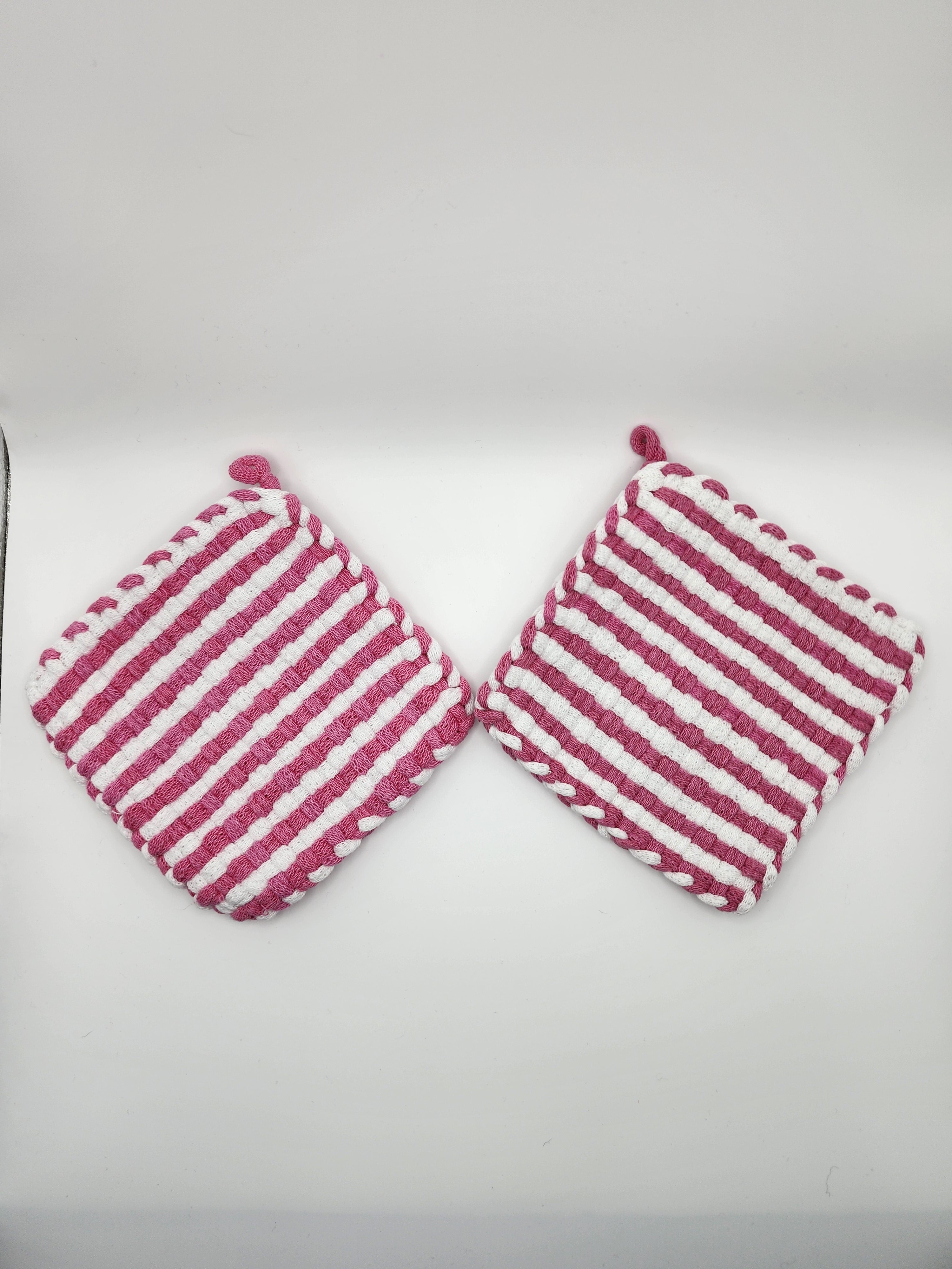 Potholder Pair - Candy Cane Pattern in Pink