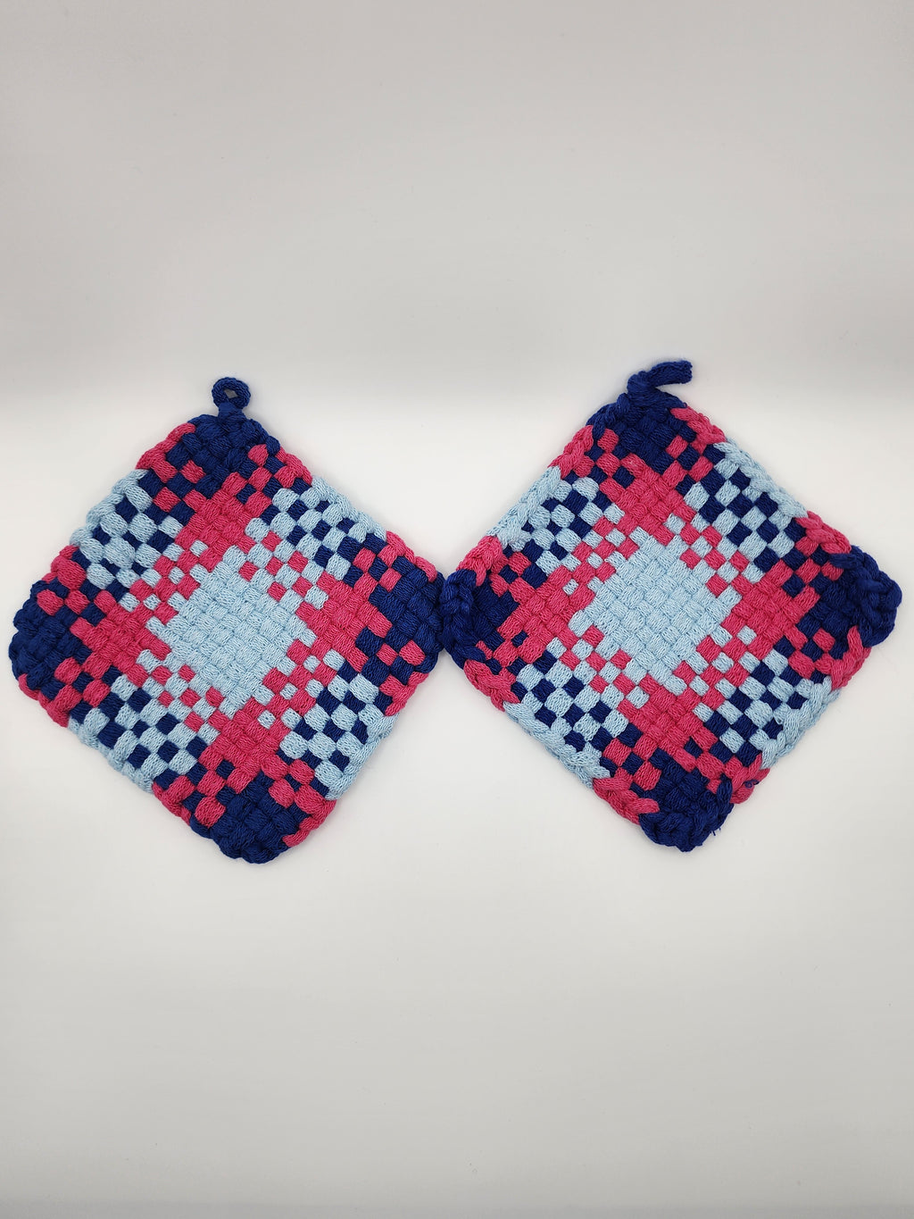 Potholder Pair - Denim and Pink Pattern